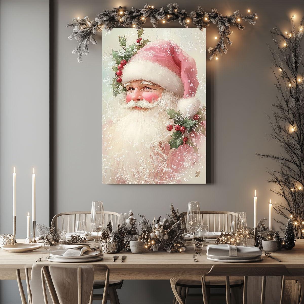 Reccmeny Vintage Christmas Canvas Wall Art, Santa Claus Pictures for Wall Decor, Xmas Poster Santa white Wooden Texture Picture, Holiday Wall Decorations Gifts