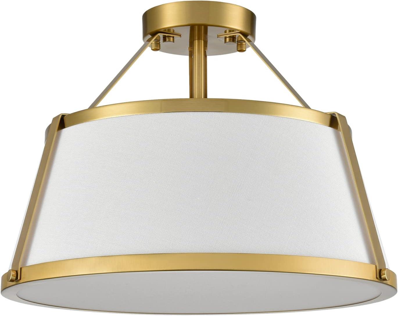 Drum Ceiling Light Semi Flush Mount Gold Finish Dimmable LED Light