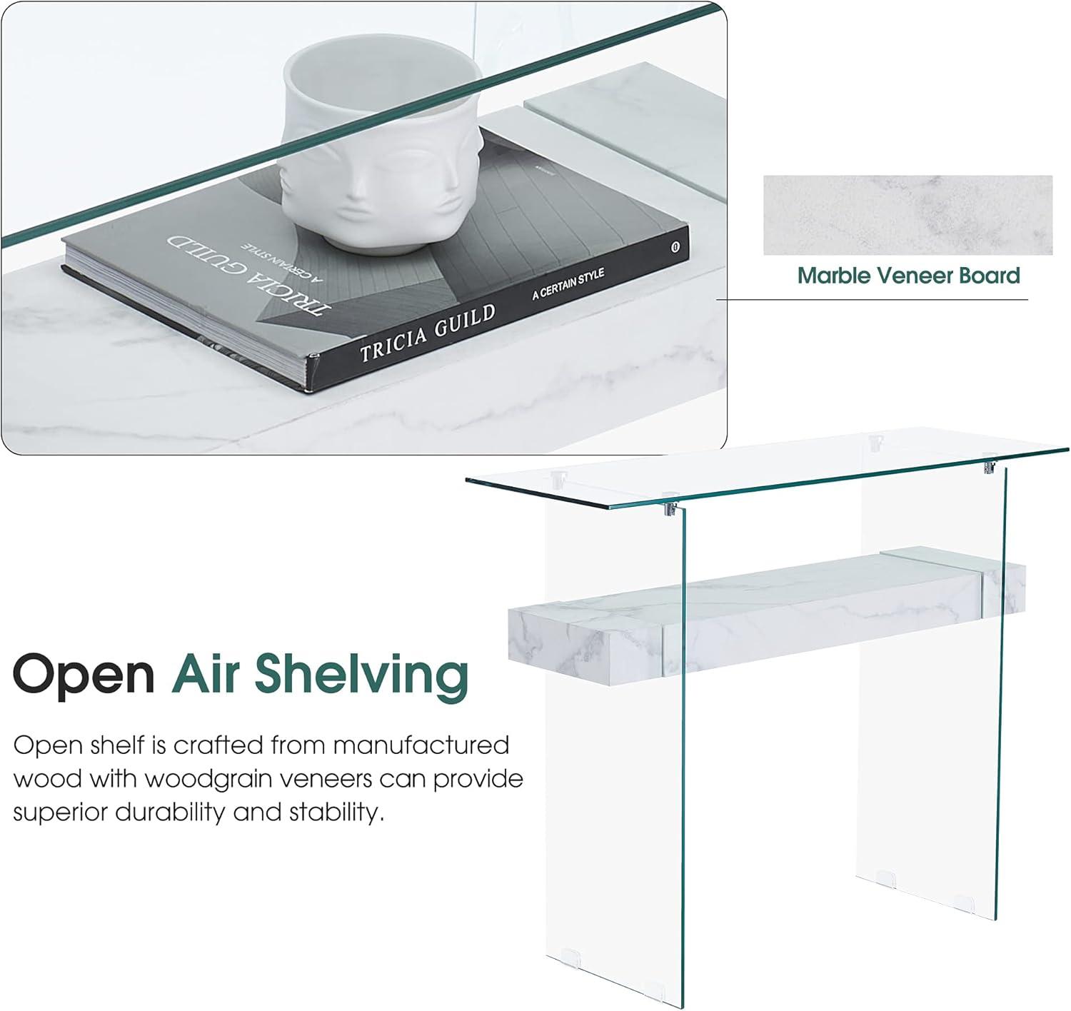 Ivinta Narrow Glass Console Table with Storage Modern Sofa Table Entryway Table Glass Writing Desk Small Computer Desk TV Table Buffet Table Modern Accent Table for Small Space Living Room Hallway