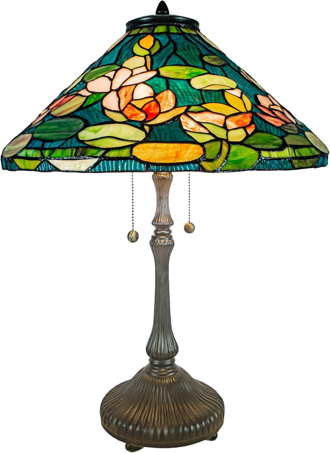 Dale Tiffany 2-Light Metal & Art Glass Table Lamp in Fieldstone/Sky Blue