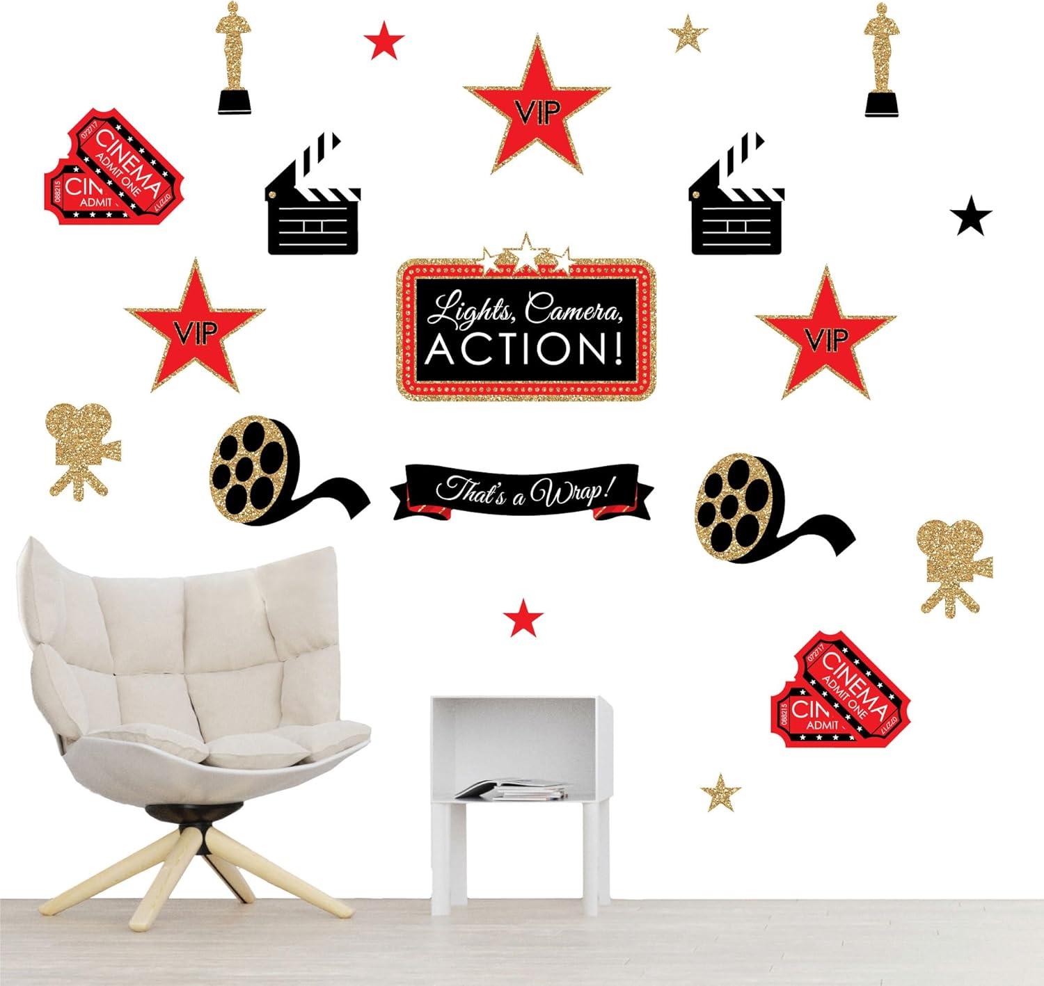 Big Dot of Happiness Red Carpet Hollywood - Peel and Stick Movie Theater Decor Vinyl Wall Art Stickers - Wall Decals - Set of 20