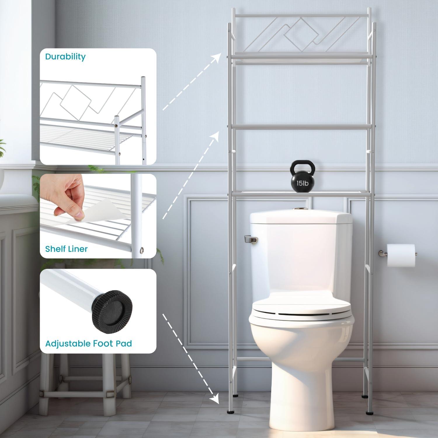 Home Zone Living 3 Tier Over The Toilet Bathroom Storage Rack, White