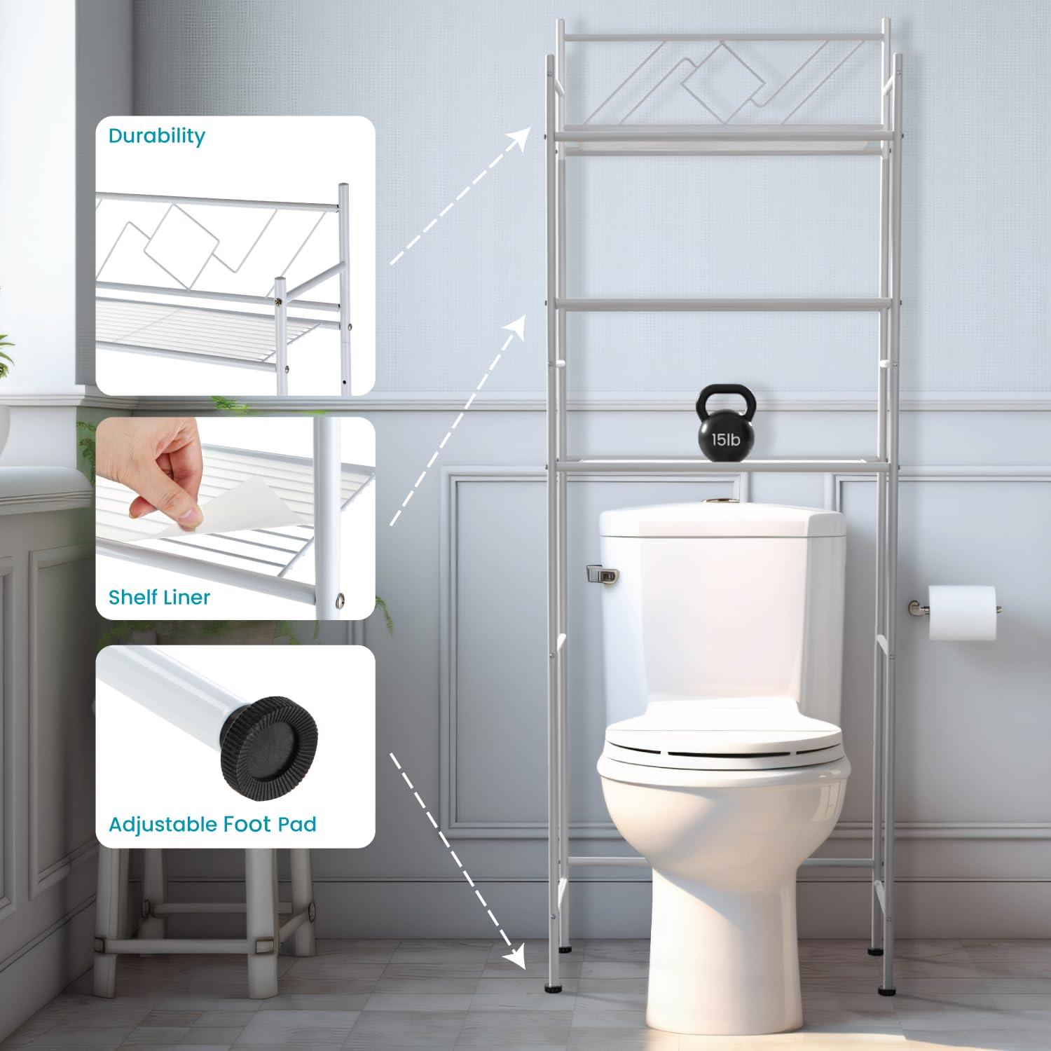 Home Zone Living 3 Tier Over The Toilet Bathroom Storage Rack, White