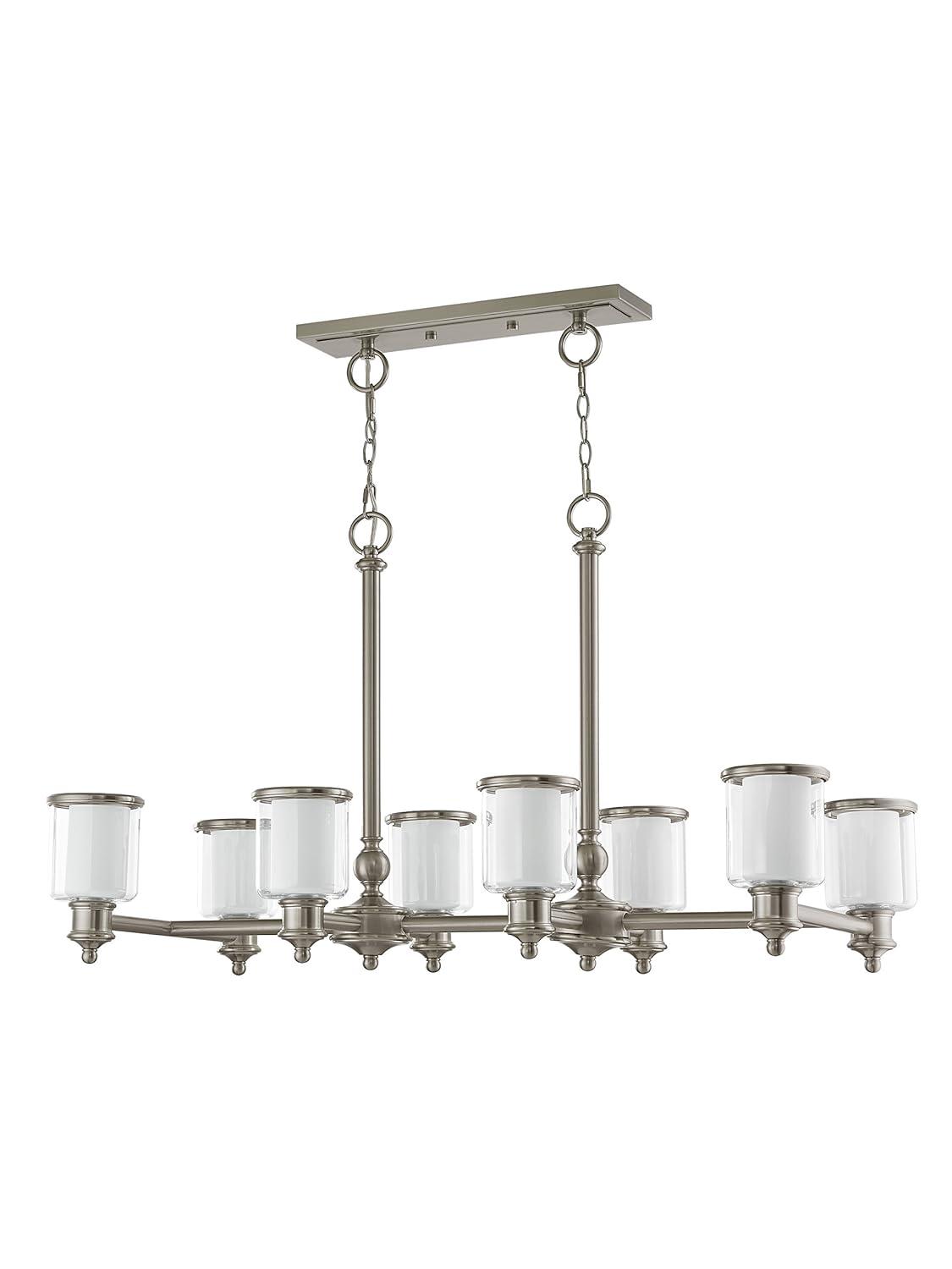 Livex Lighting 40208-91 Transitional Eight Light Linear Chandelier from Middlebush Collection in Pwt, Nckl, B/S, Slvr. Finish, 41.75 inches, 24.50x41.75x20.00, Brushed Nickel