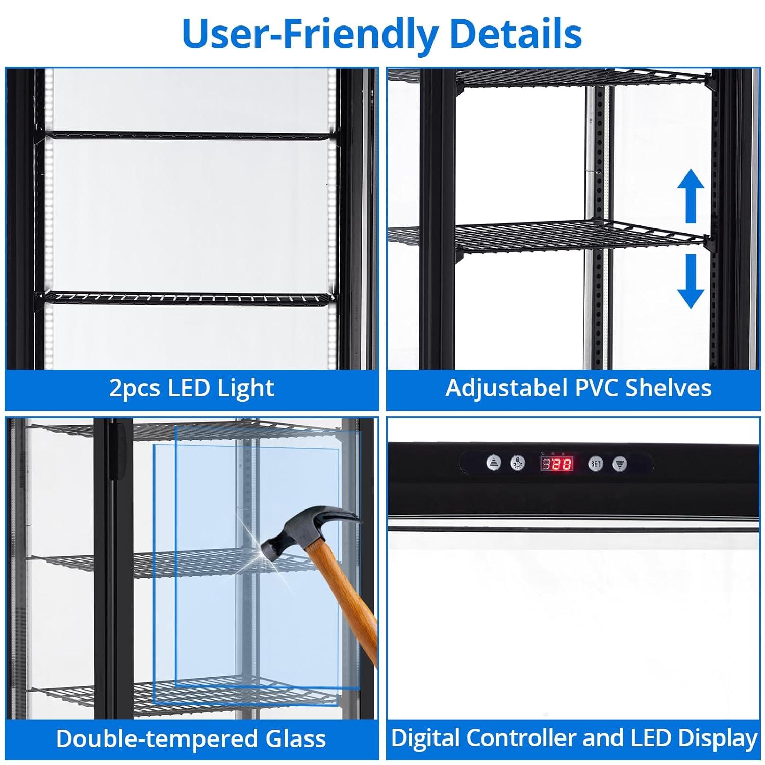 Rugerasy Commercial Refrigerator - 10.52 cu.ft. 298 L Display Fridge, Upright Beverage Cooler with LED Light, Auto Defrost & Air-Cooling for Home, Store, Gym, Office, Cafe Restaurant
