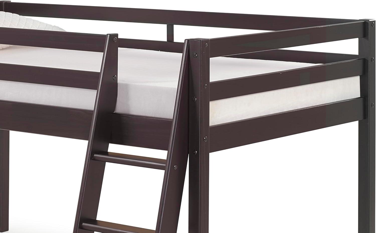 Espresso Twin Loft Bed with Ladder and Guardrails