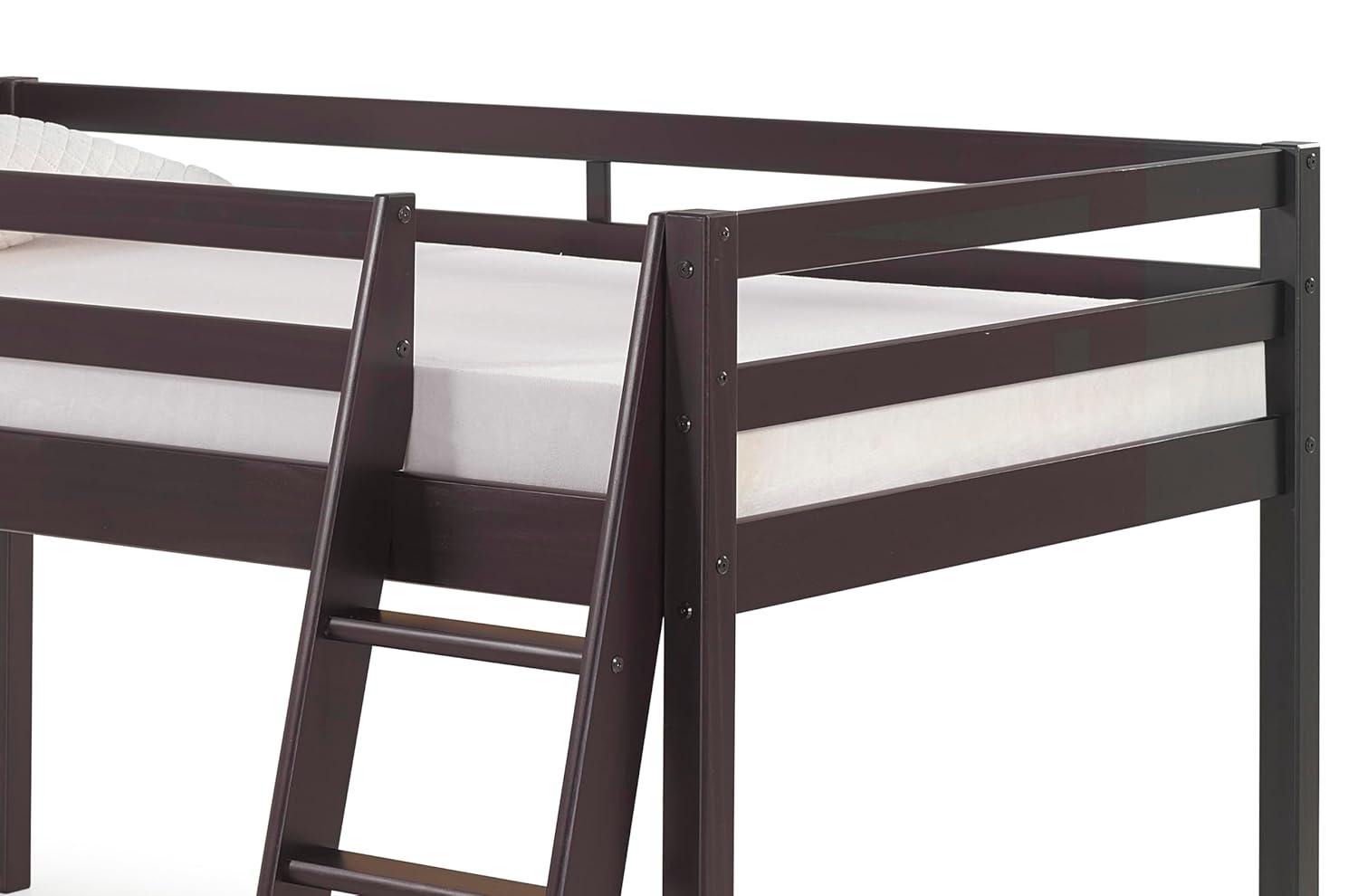 Espresso Twin Loft Bed with Ladder and Guardrails