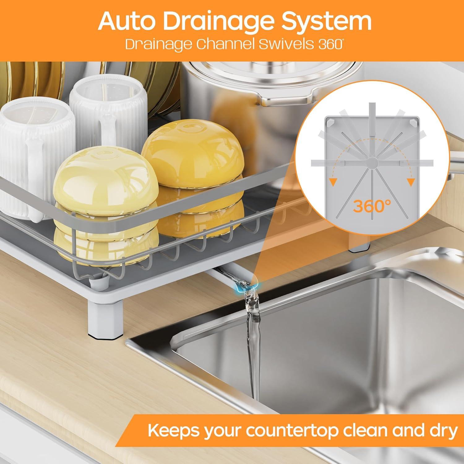 COAHAHA Space-Saving Gray Stainless Steel Dish Drying Rack - Sturdy, Portable, Easy Drainage