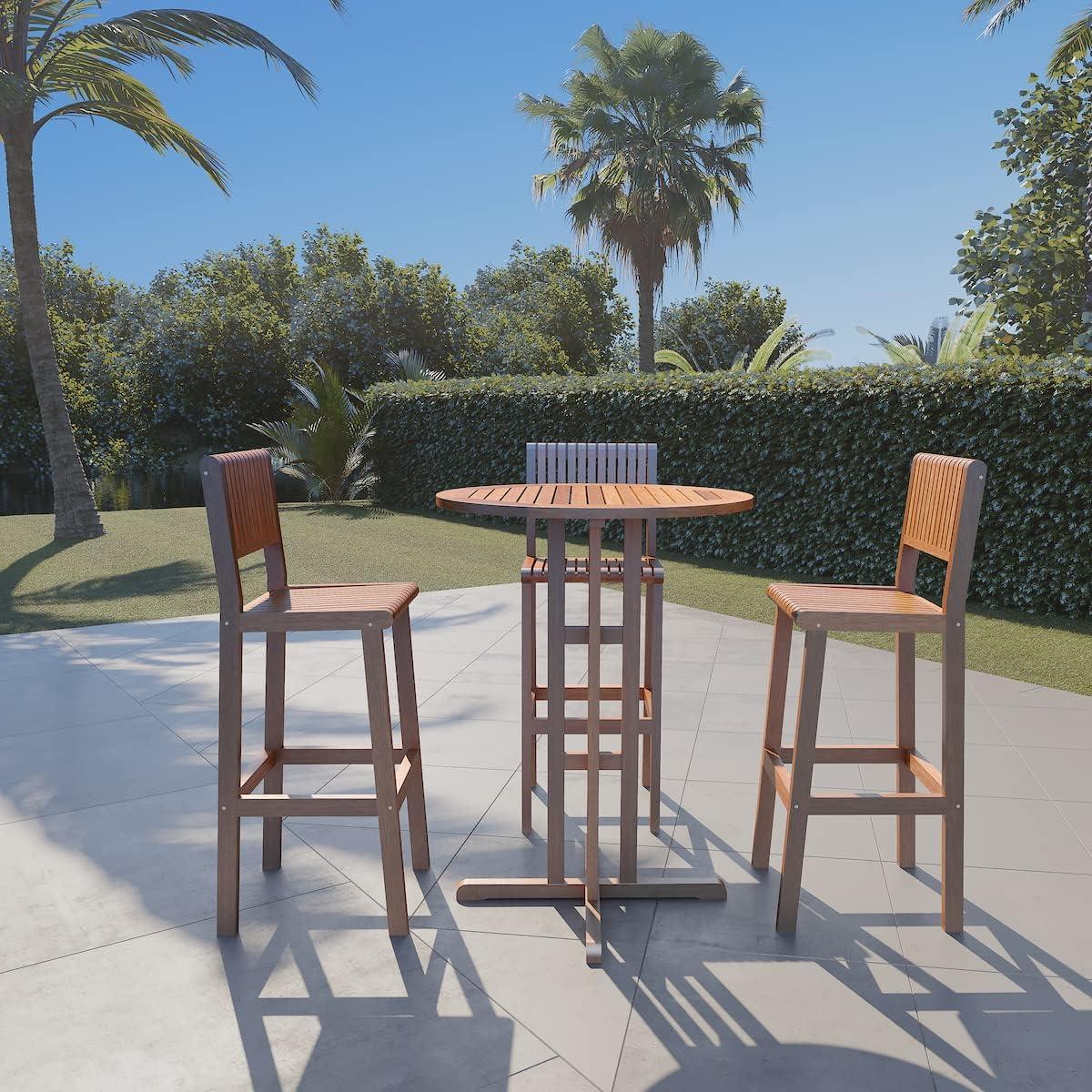 Elegant L-Shaped Eucalyptus Outdoor Barstool