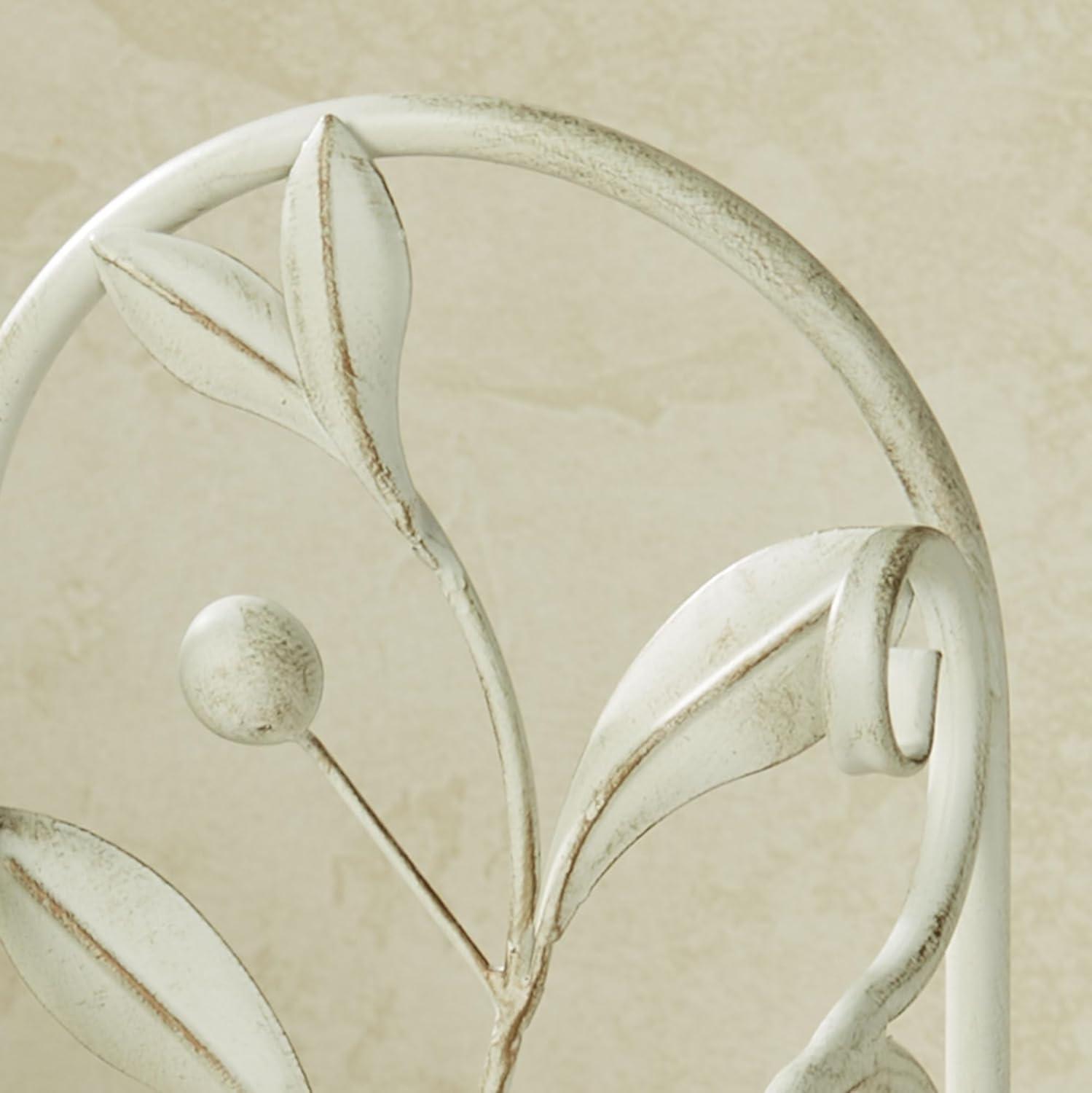 Ivory and Gold Painted Metal Scrollwork Toilet Paper Stand