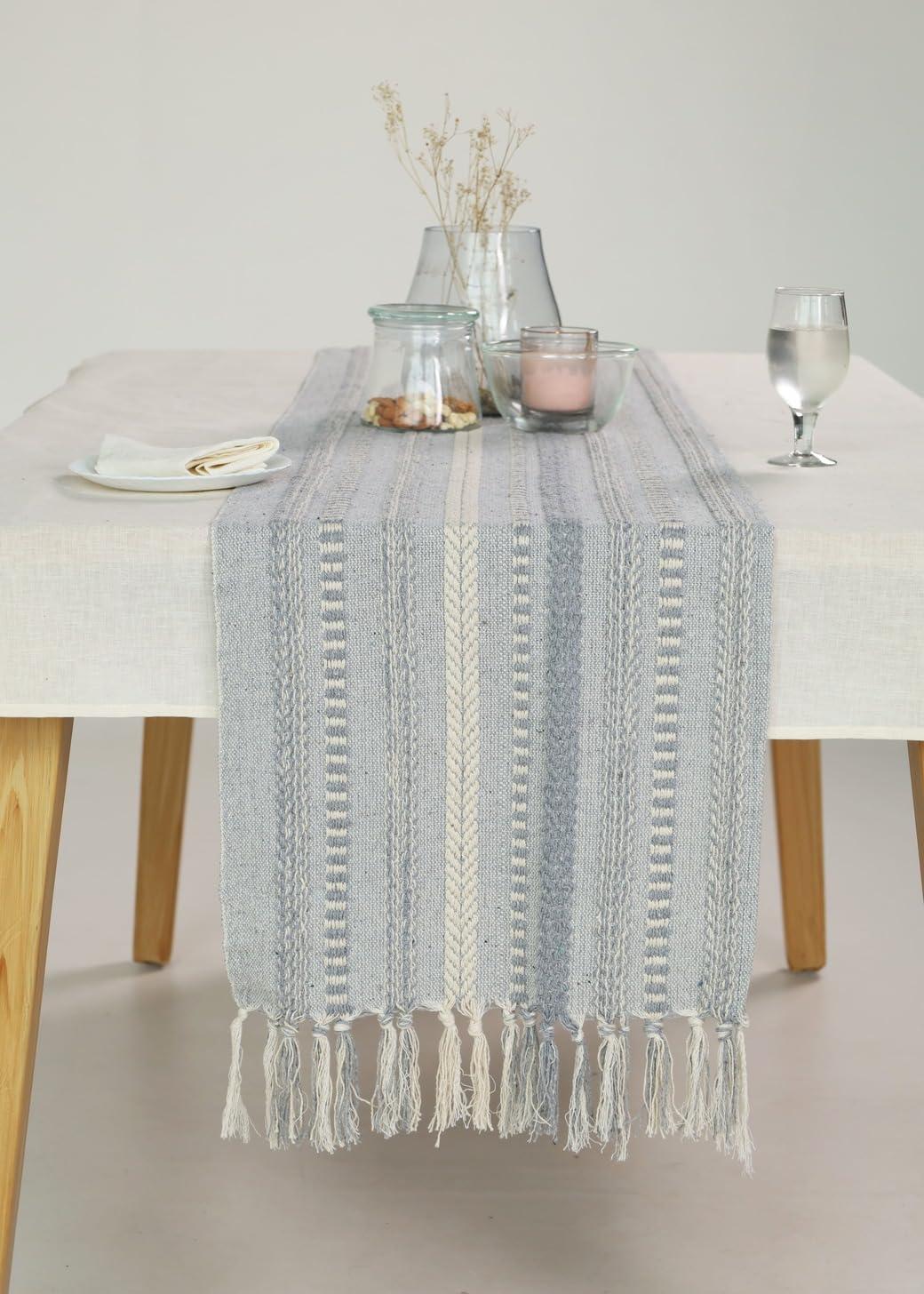 Cool Gray Braided Stripe Table Runner 15x72