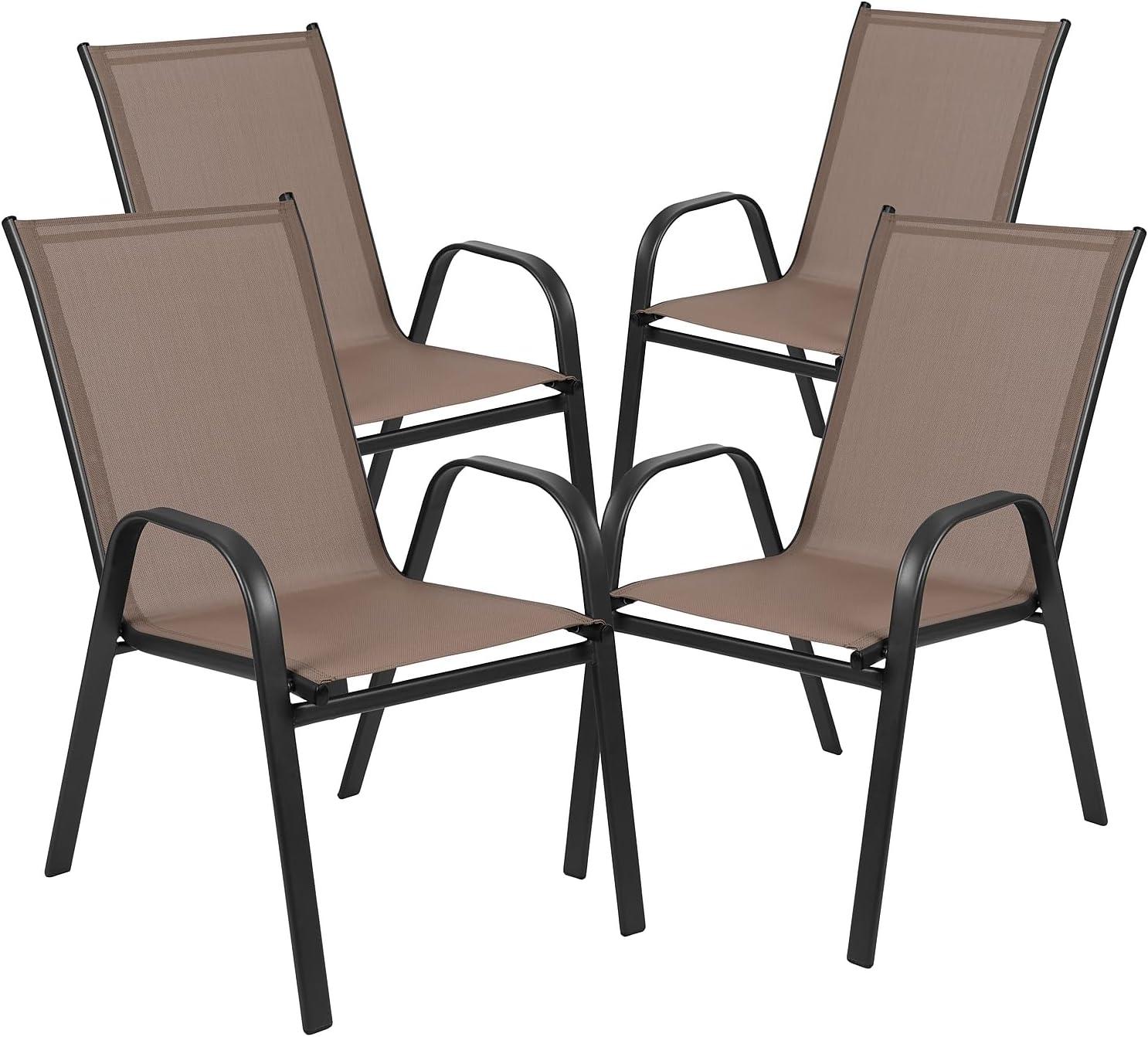 Flash Furniture Brazos Series 7-Piece Outdoor Rippled Glass Patio Table Set with 6 Chairs, Brown