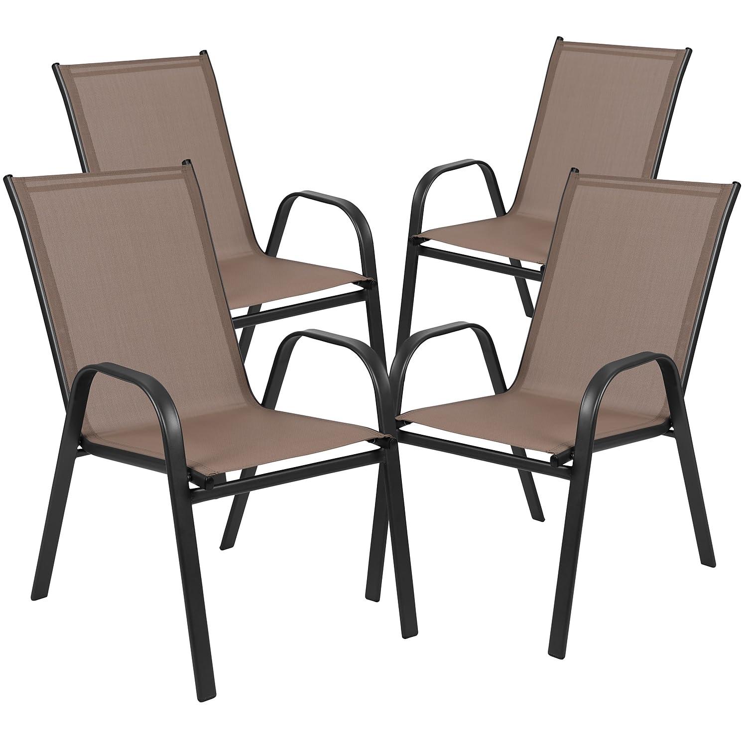 Flash Furniture Brazos Series 7-Piece Outdoor Rippled Glass Patio Table Set with 6 Chairs, Brown