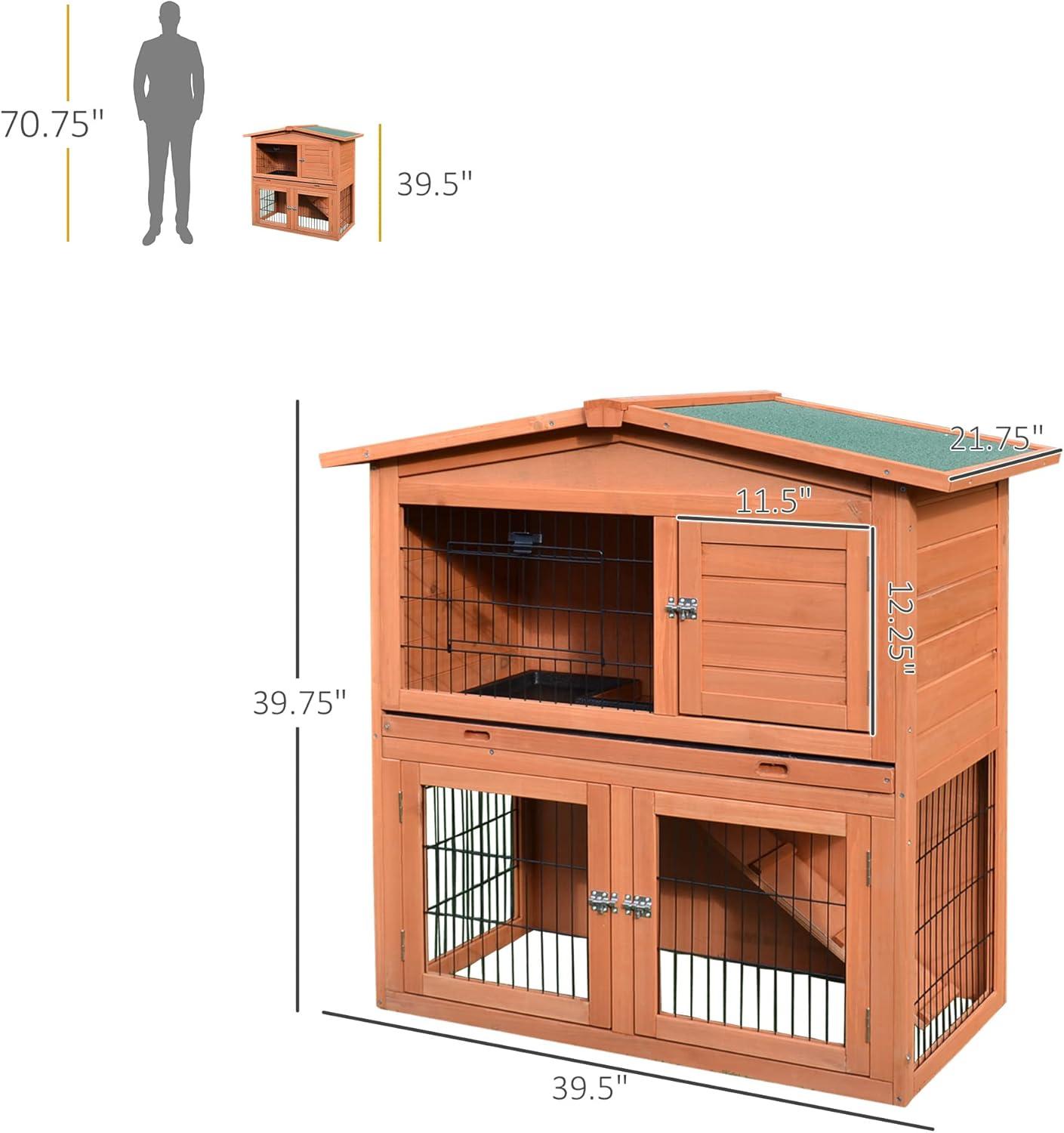 40" Natural Fir Wood Rabbit Hutch with Ramp and Tray