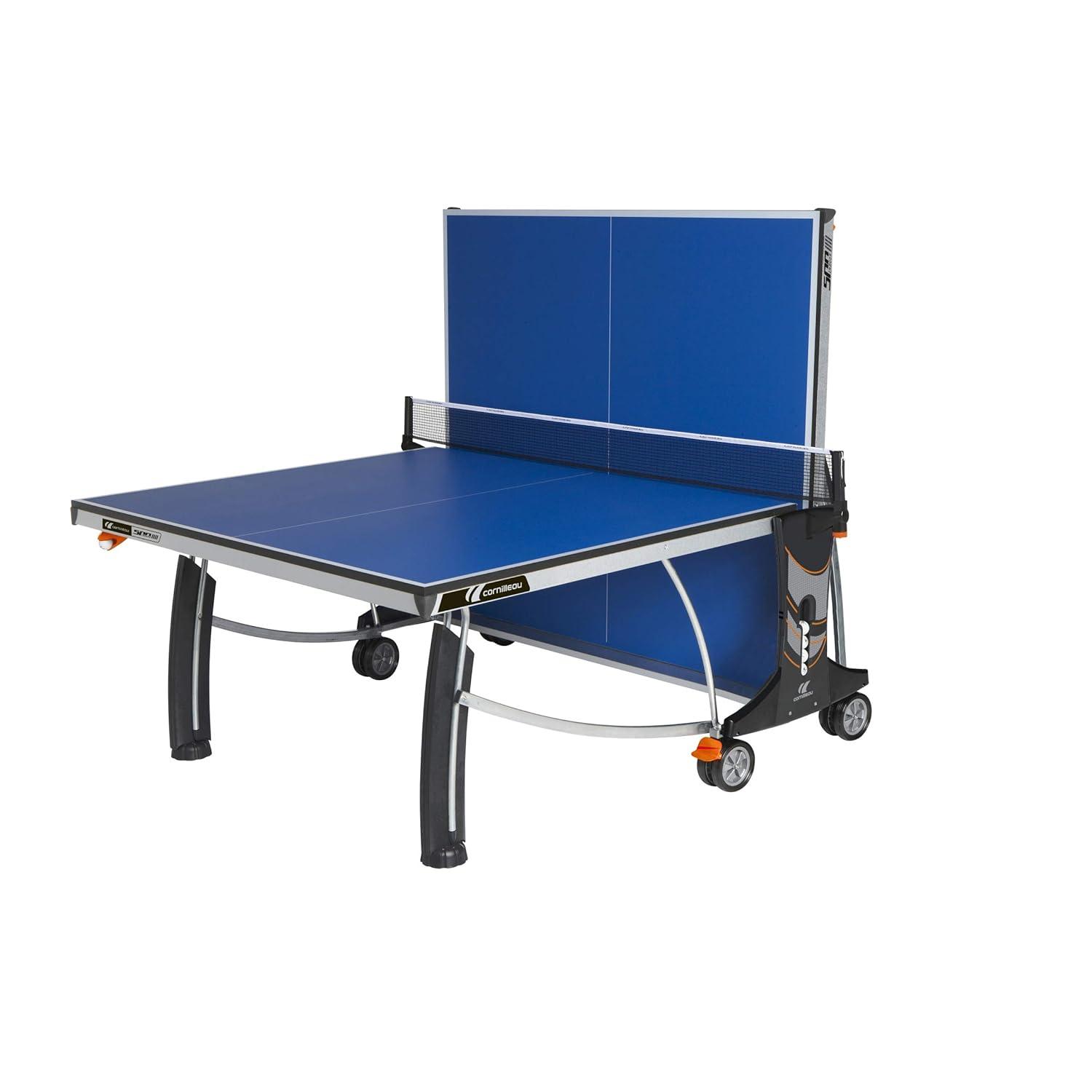 CORNILLEAU - 500 Indoor Table Tennis Table- Folding & Compact - 22mm Chipboard Top - Racket & Ball Holders - Blue
