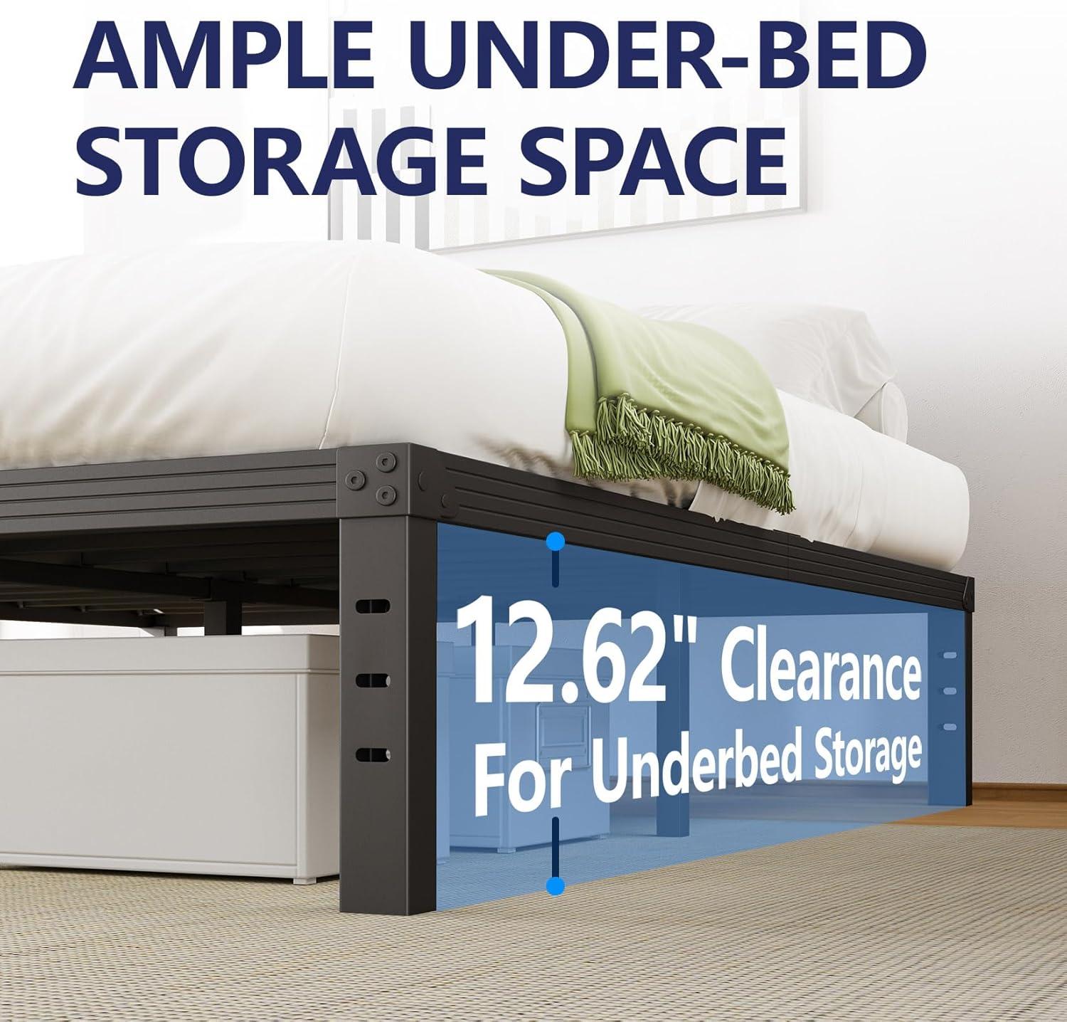 14 inches Queen Bed Frames No Box Spring Needed ,2500 lbs Heavy Duty Metal Platform Bed Frame with Storage Queen Size for Adult Black