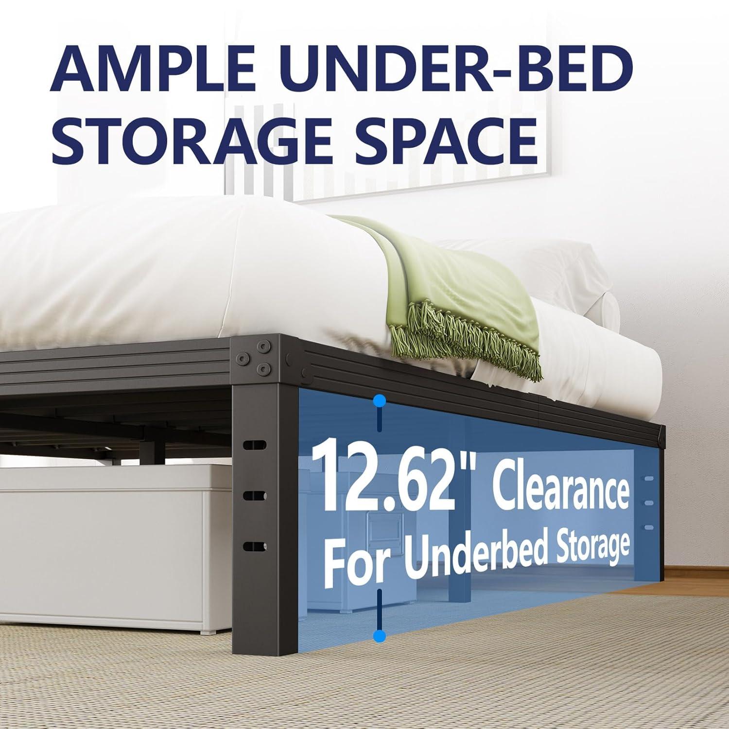 14 inches Queen Bed Frames No Box Spring Needed ,2500 lbs Heavy Duty Metal Platform Bed Frame with Storage Queen Size for Adult Black