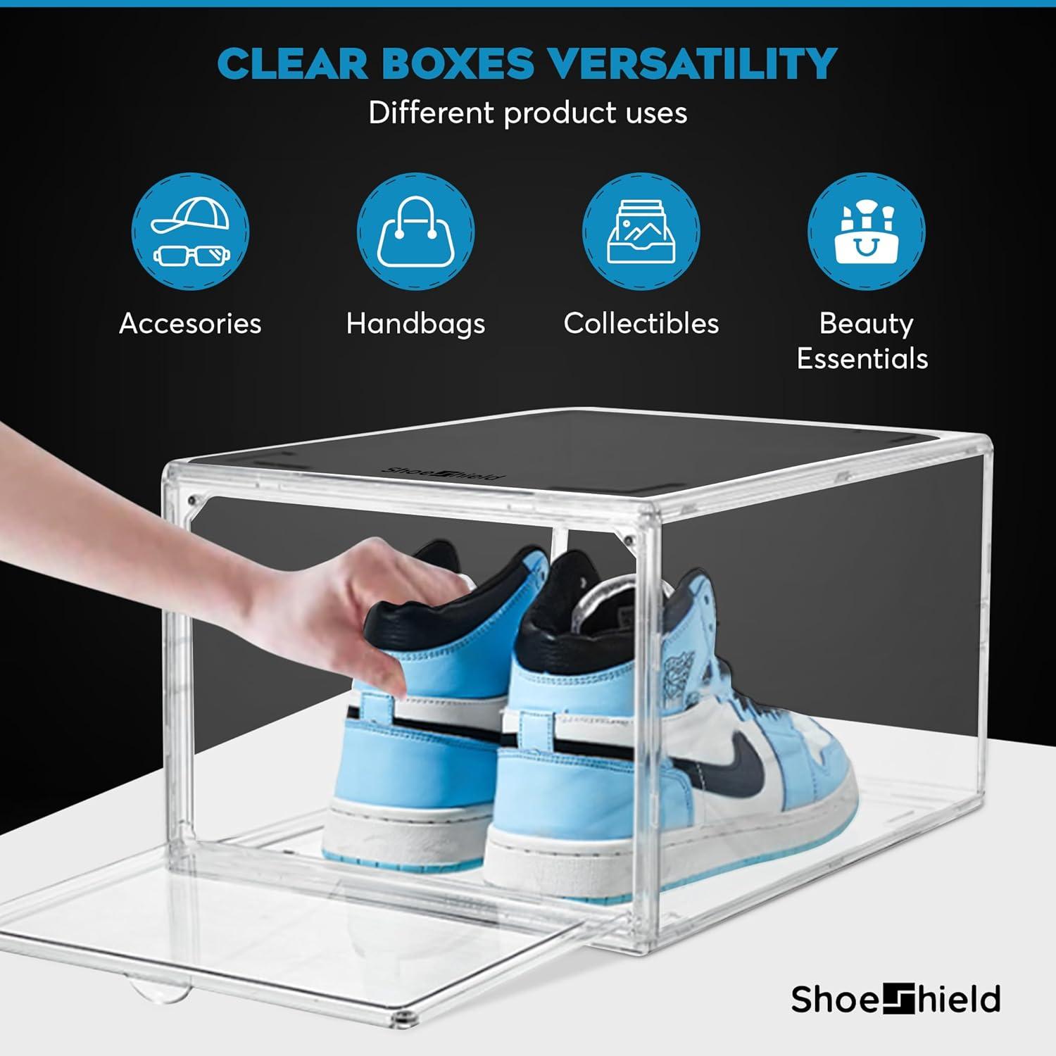 Clear Stackable Plastic Shoe Display Box with Magnetic Door