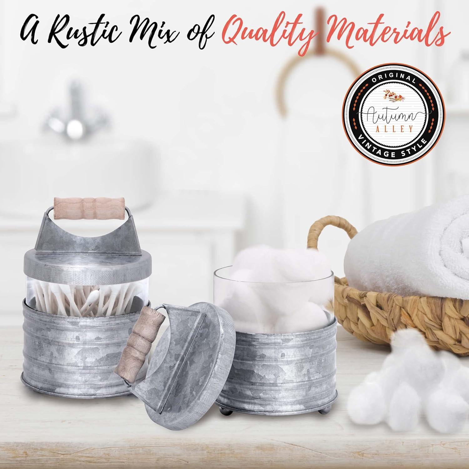 THE GLAMOUR BOUTIQUES Rustic Bathroom Accessories Set 4 - Galvanized Soap Dispenser, Rustic Toothbrush Holder, 2 Apothecary Jars Qtip Holder - Rustic Bathroom Decor – Farmhouse Bathroom Accessories