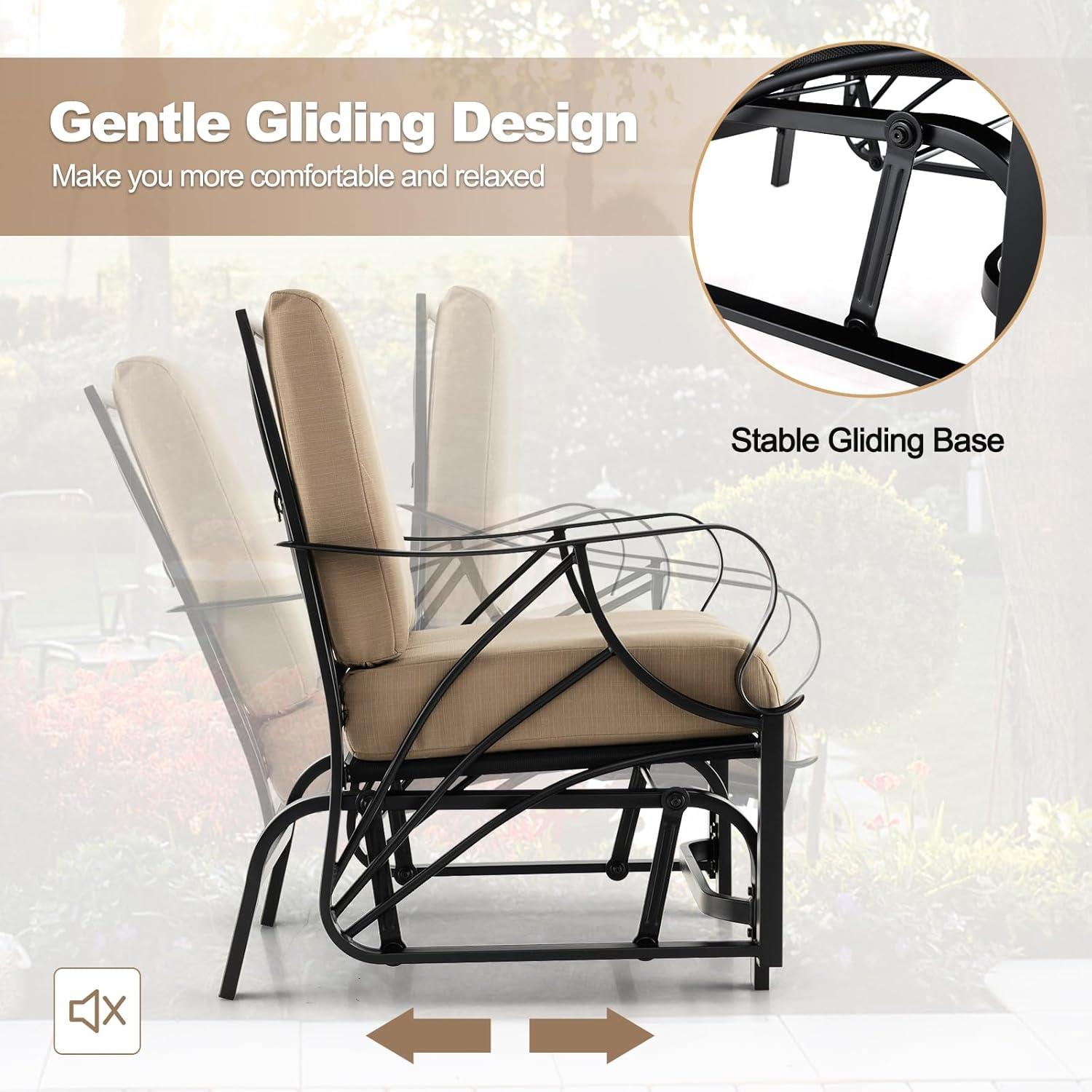 Tangkula Patio Glider Chair Outdoor Metal Glider w/ Seat & Back Cushions Backyard Poolside