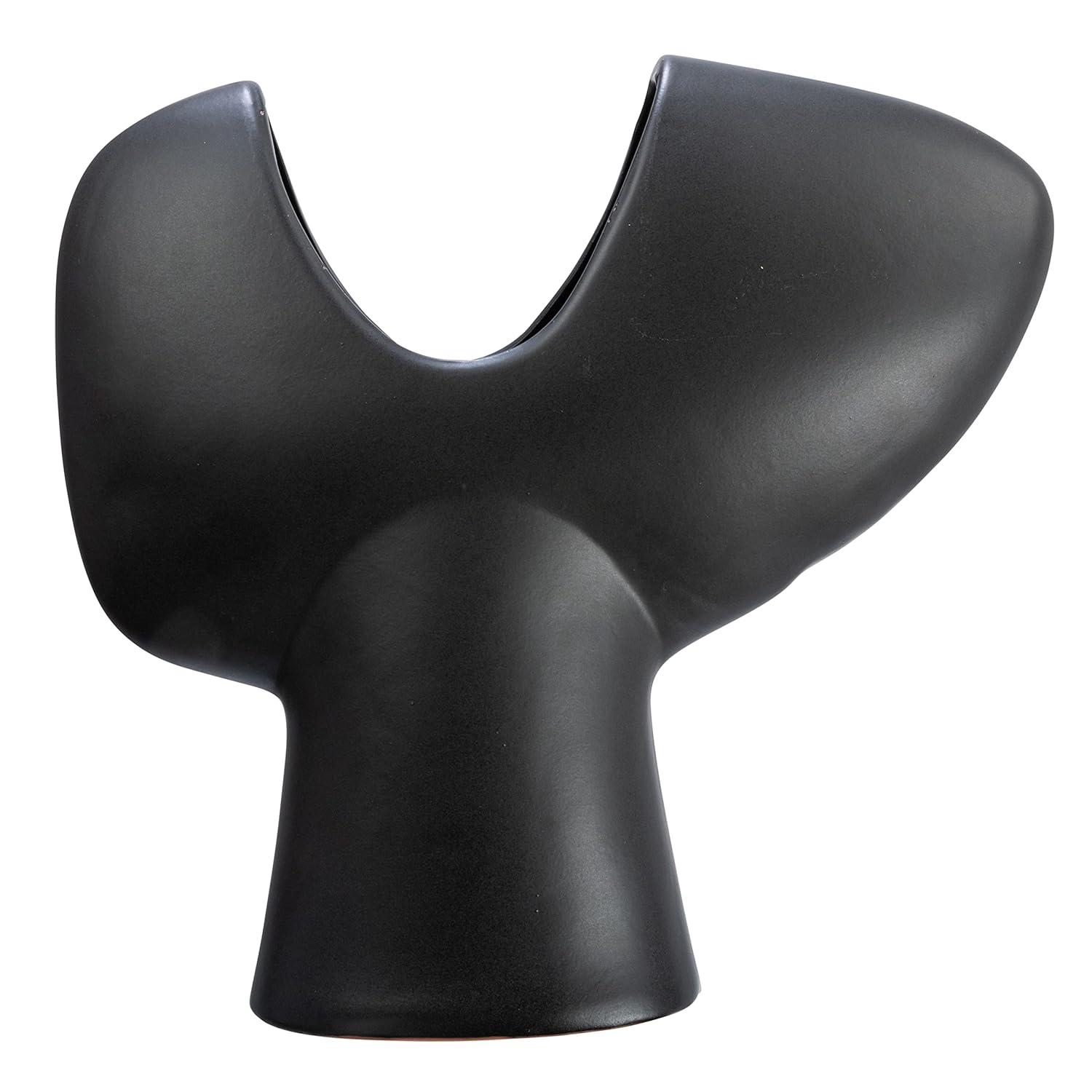 Storied Home Modern Stoneware Abstract Vase, Matte Black