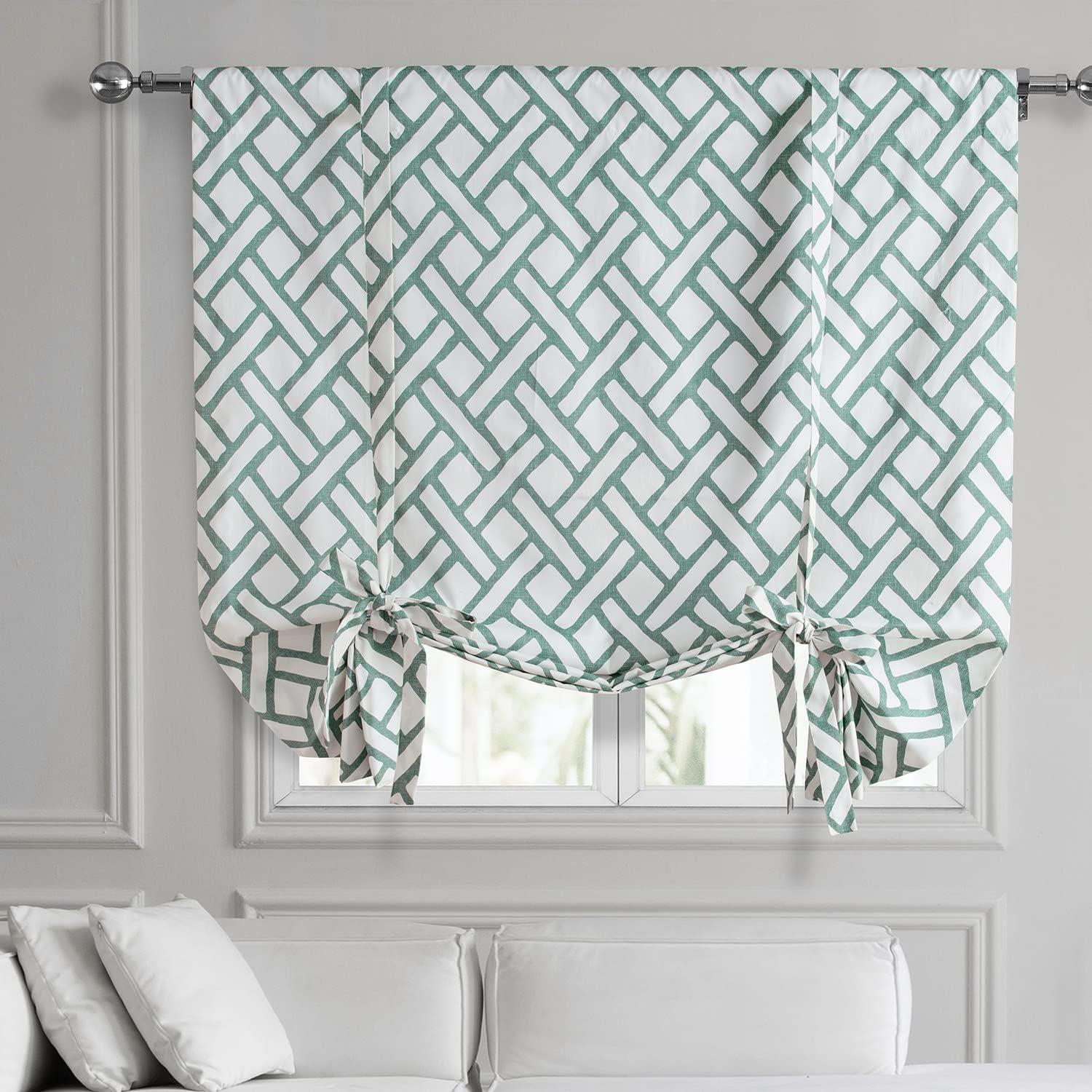 HPD Half Price Drapes Printed Cotton Room Darkening Tie Up Curtains for Windows - 46 x 63 Roll Up Balloon Curtain for Living Room, Kitchen (1 Panel), PRCT-TUD215A-63, Garden Path Slate Blue