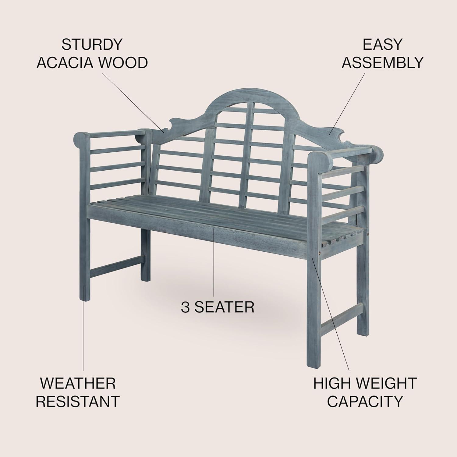 Elegant Arched Gray Acacia Wood 58" Outdoor Garden Bench