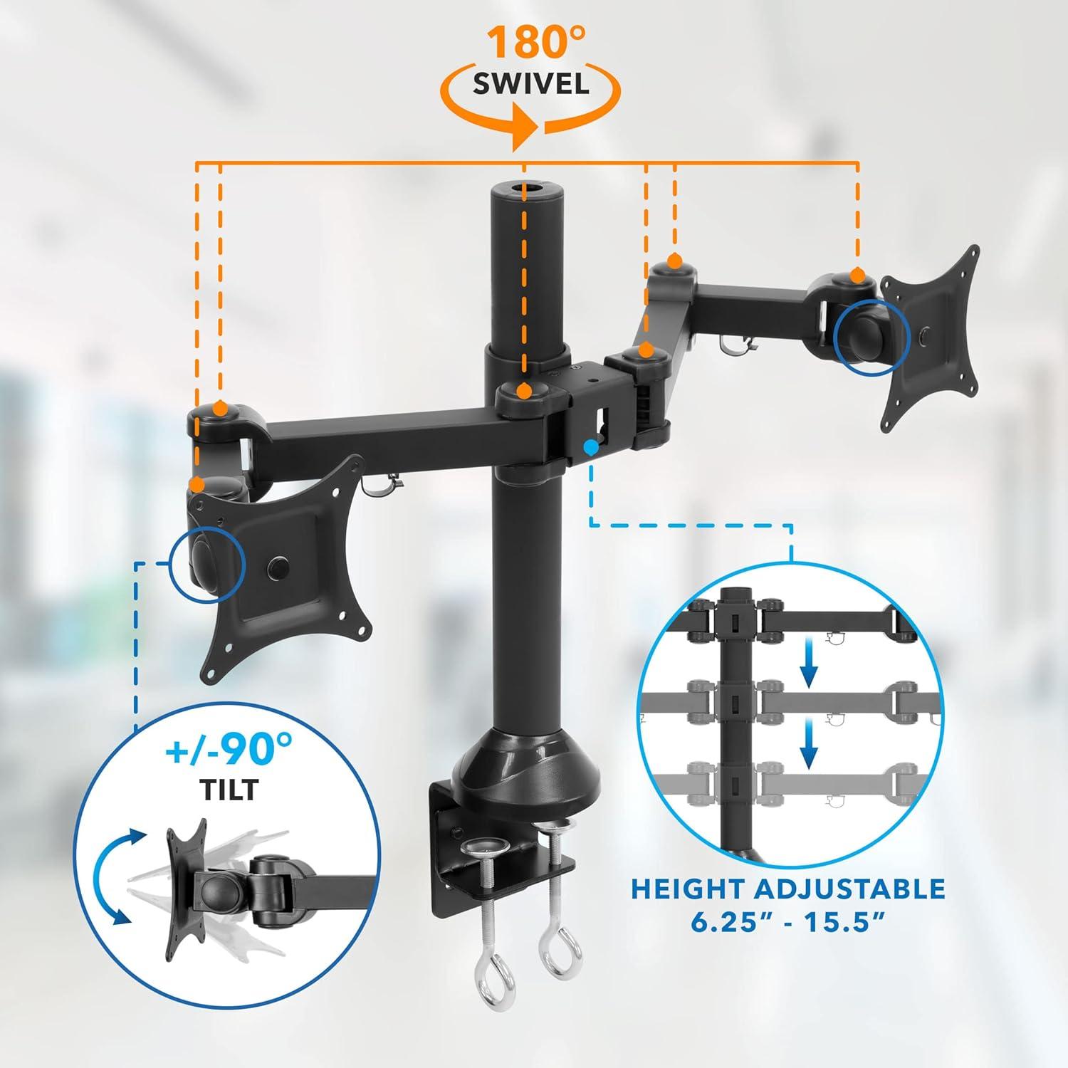 Mount-It! Single VESA Monitor Mount | Vertical Monitor Desk Stand | Telescoping Pole Height Adjustable | Fits 19 - 30 Inch Computer PC Screens