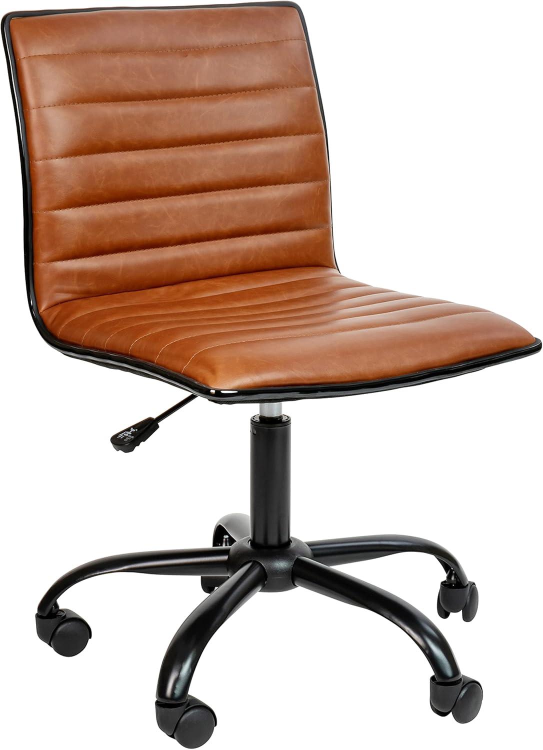 Flash Furniture Low Back Designer Armless Brown Ribbed Swivel Task Office Chair with Black Frame and Base