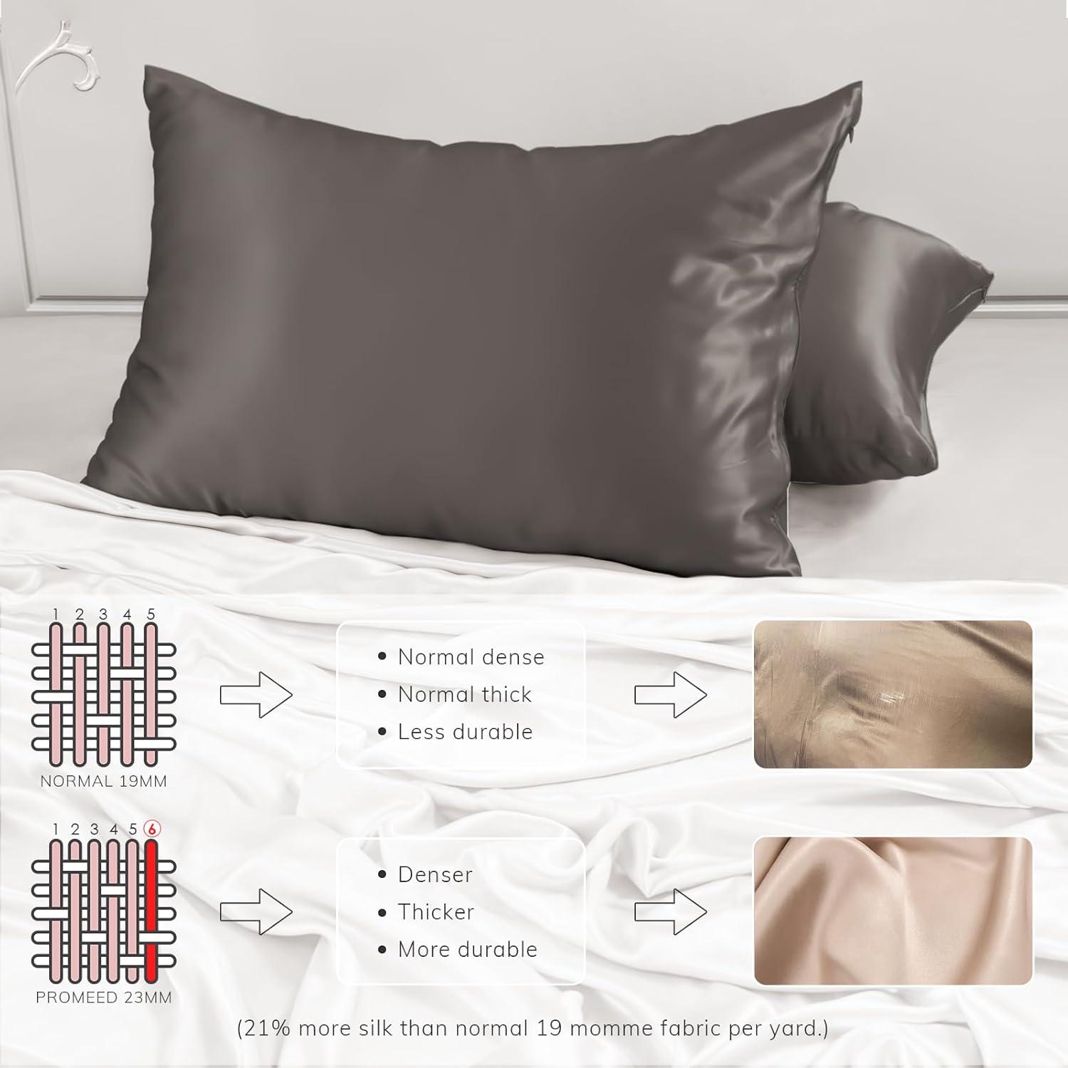 Premium Gray Mulberry Silk Queen Pillowcase Set