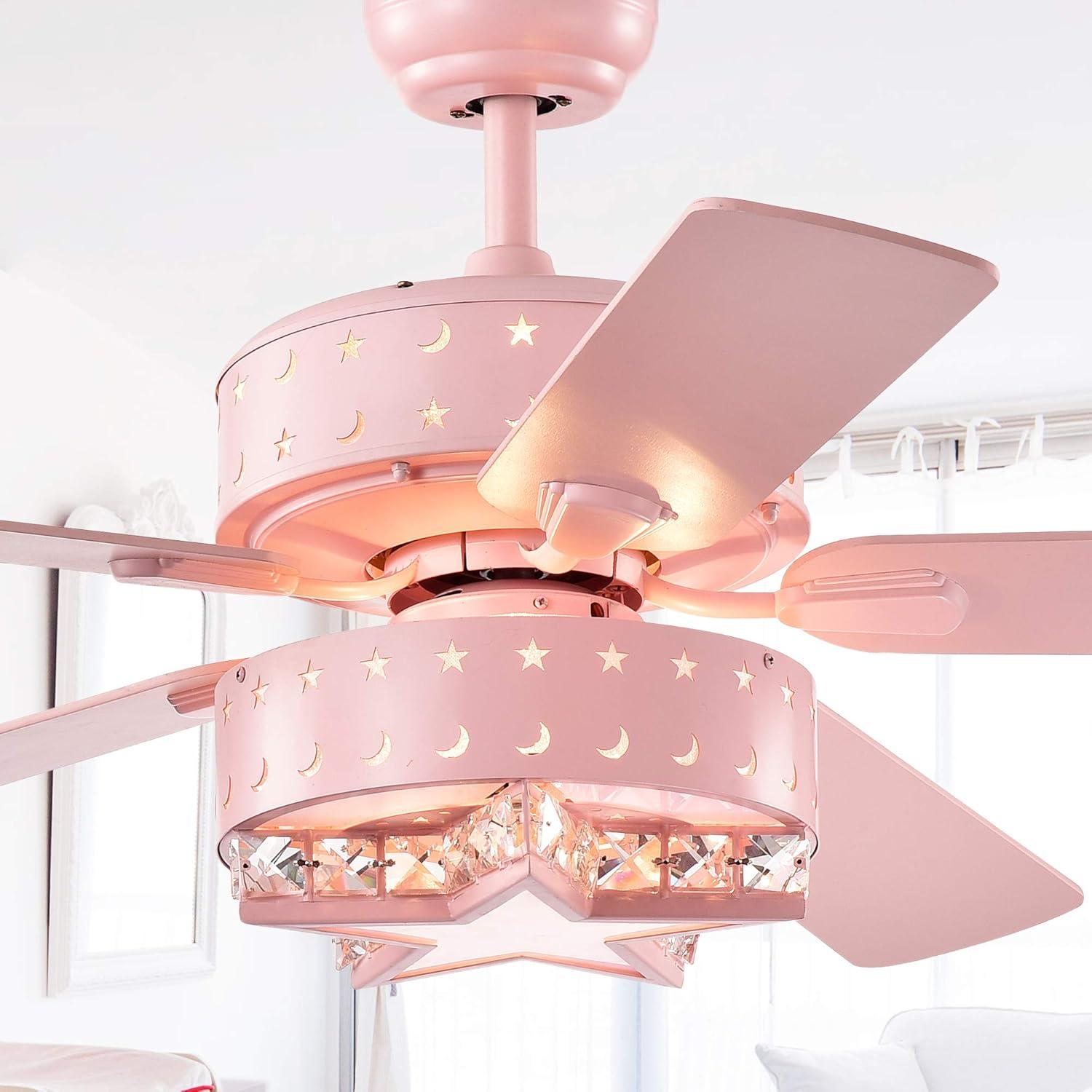 Funder 52-inch Pink Star & Crescent Childrens Room Lighted Ceiling Fan Remote Controlled
