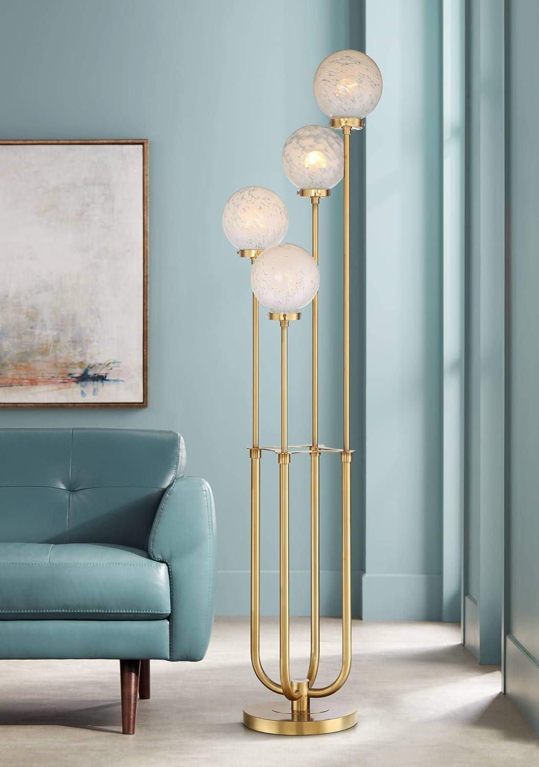 Possini Euro Design Mid Century Modern Glam Style Floor Lamp 4-Light LED 68.5" Tall Warm Gold Glass Globe Shade for Living Room House Uplight