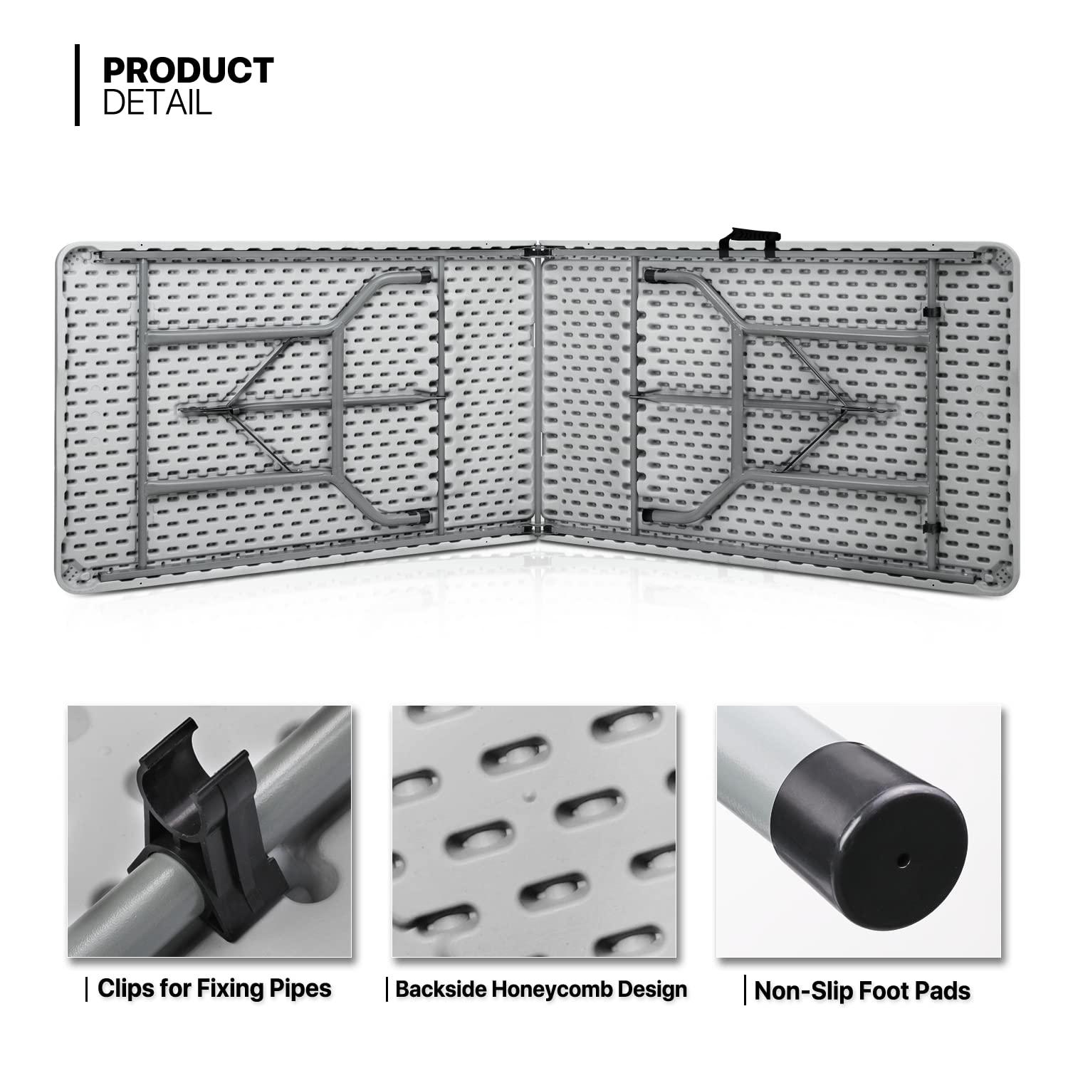 Plastic Folding Card Table, Indoor Outdoor Portable Picnic Table with Carrying Handle for Camping