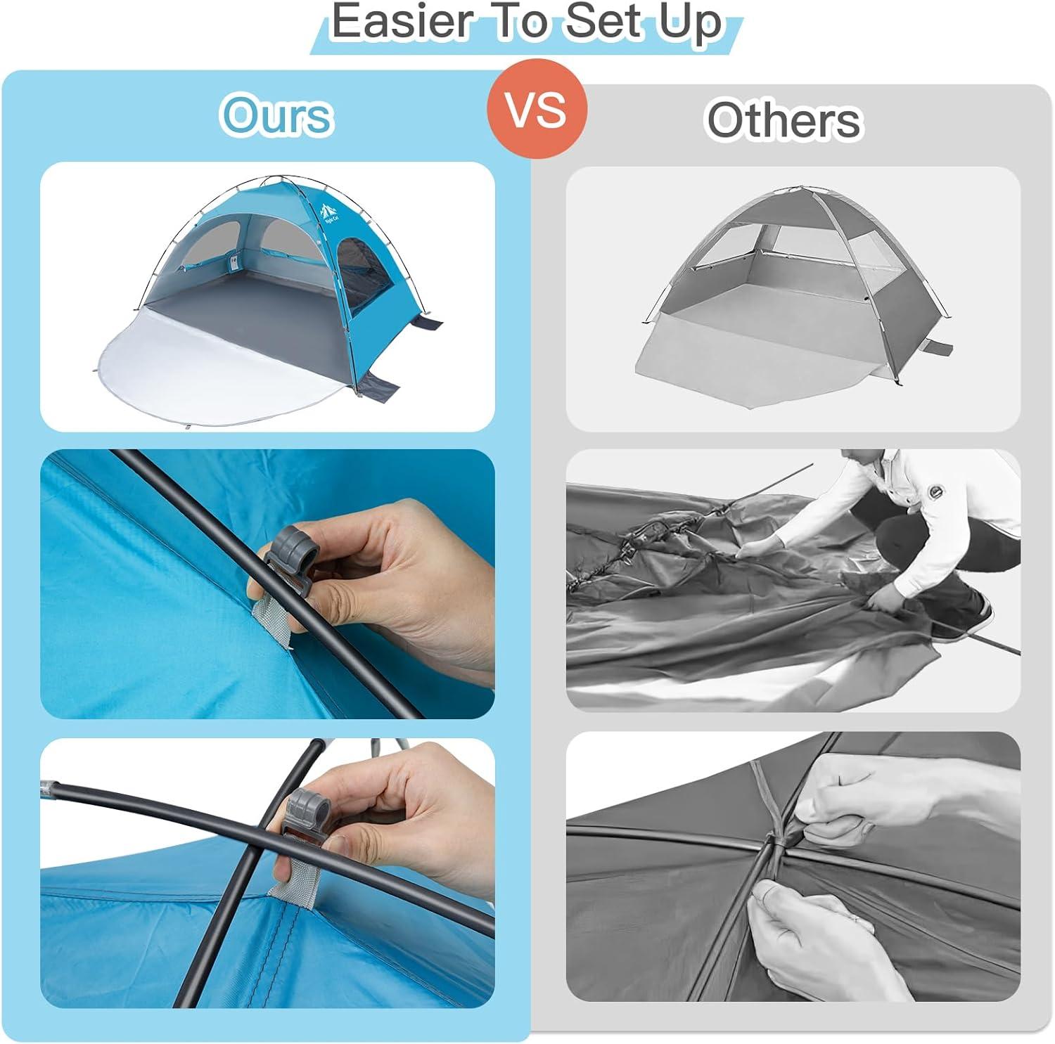 Blue 4-Person Summer Portable Beach Tent with UV Protection