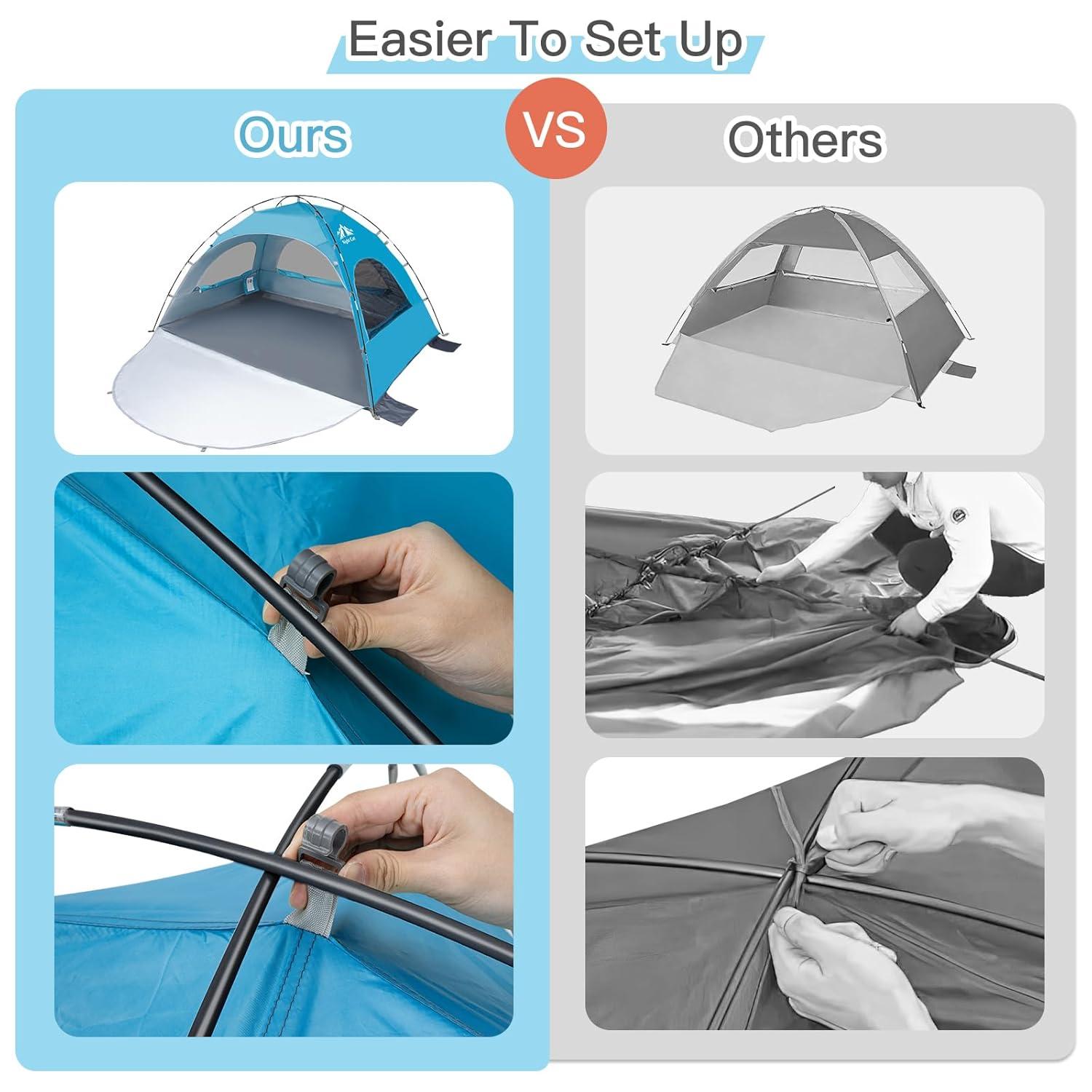 Blue 4-Person Summer Portable Beach Tent with UV Protection