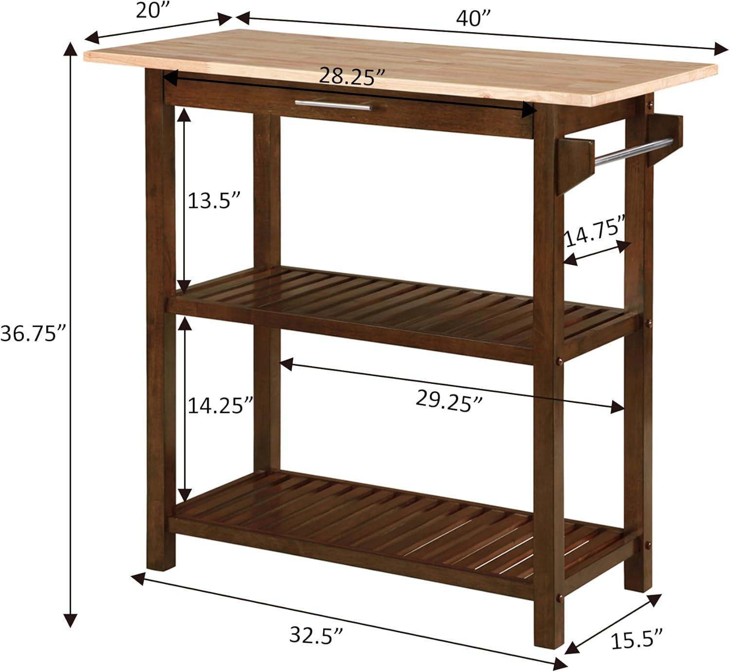 Convenience Concepts Designs2Go 3 Tier Butcher Block Kitchen Prep Island with Drawer, Espresso/Butcher Block