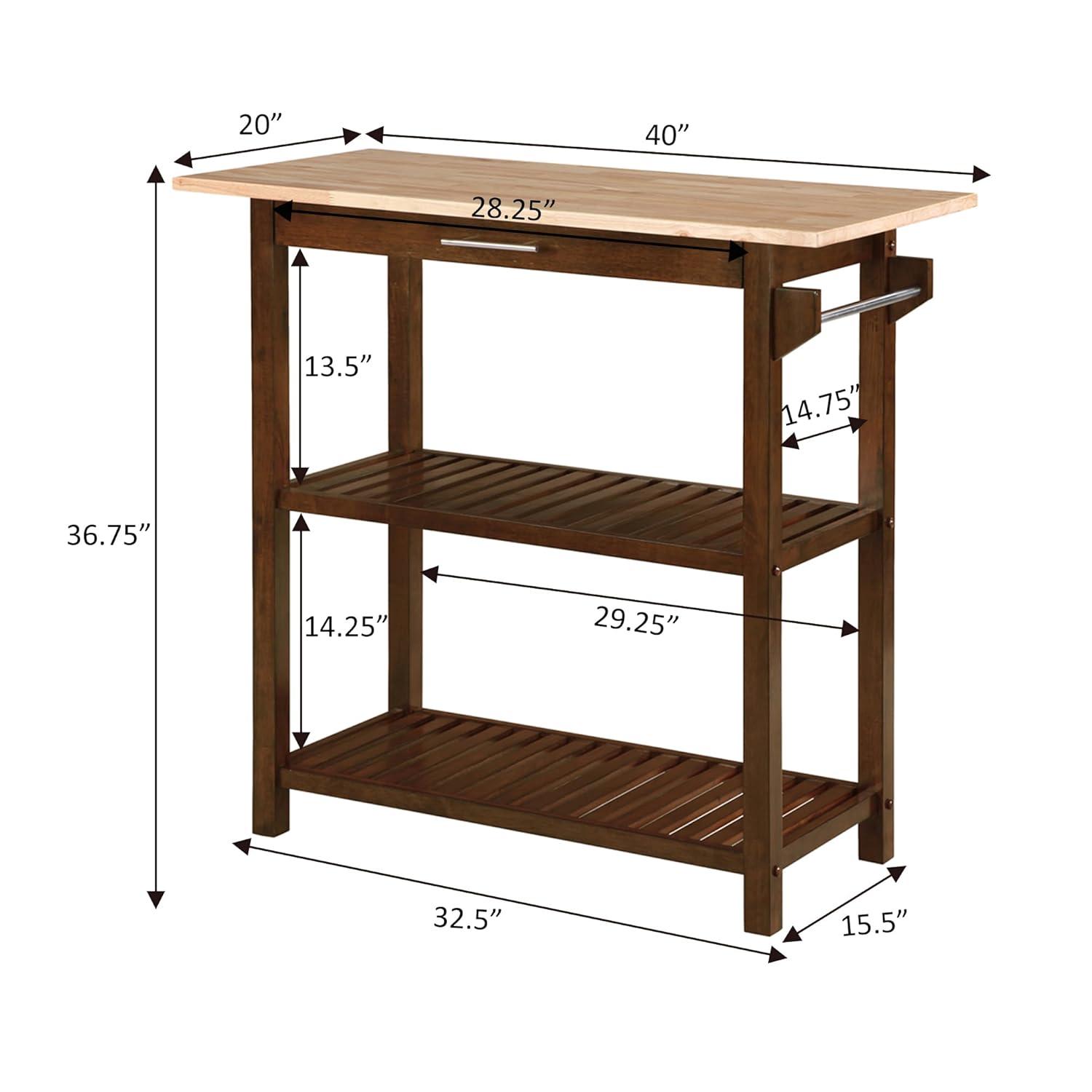 Convenience Concepts Designs2Go 3 Tier Butcher Block Kitchen Prep Island with Drawer, Espresso/Butcher Block