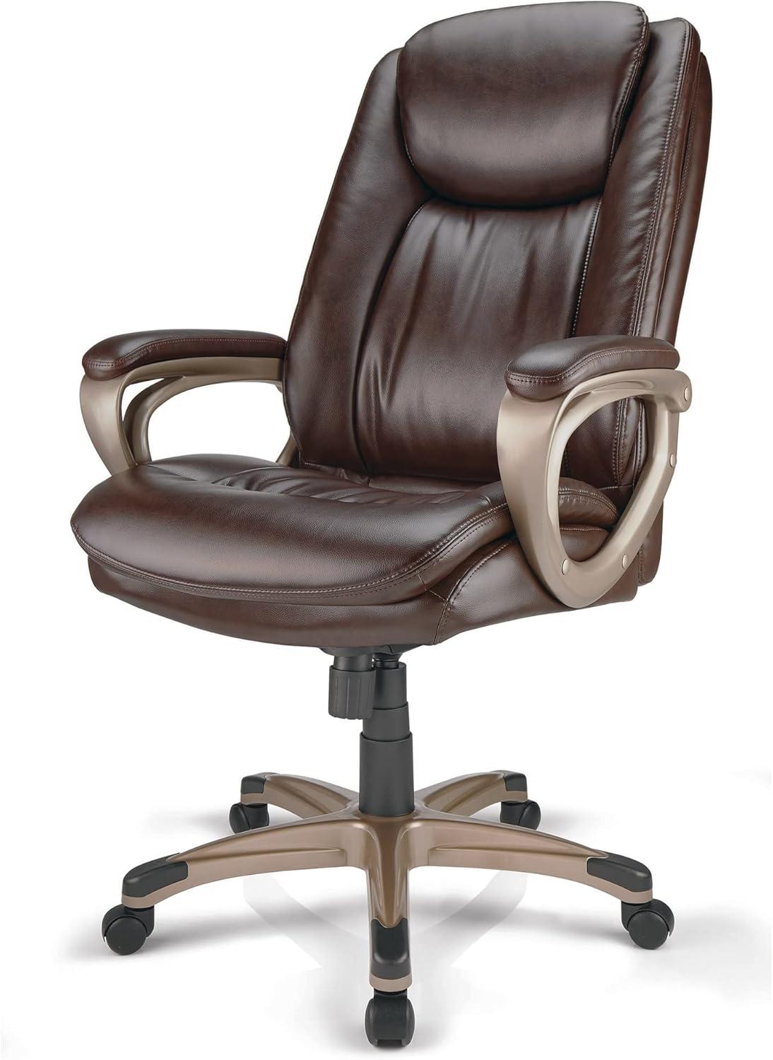 Treswell Brown and Champagne High-Back Leather Swivel Chair