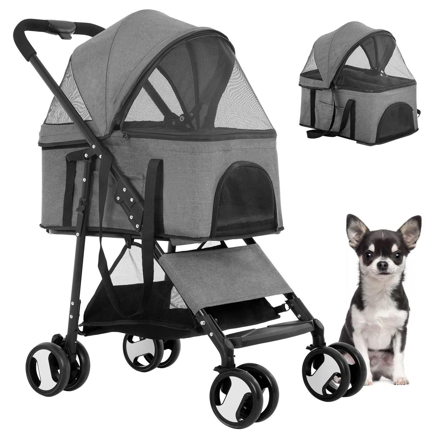 Gray Multifunction Pet Stroller with Detachable Carrier