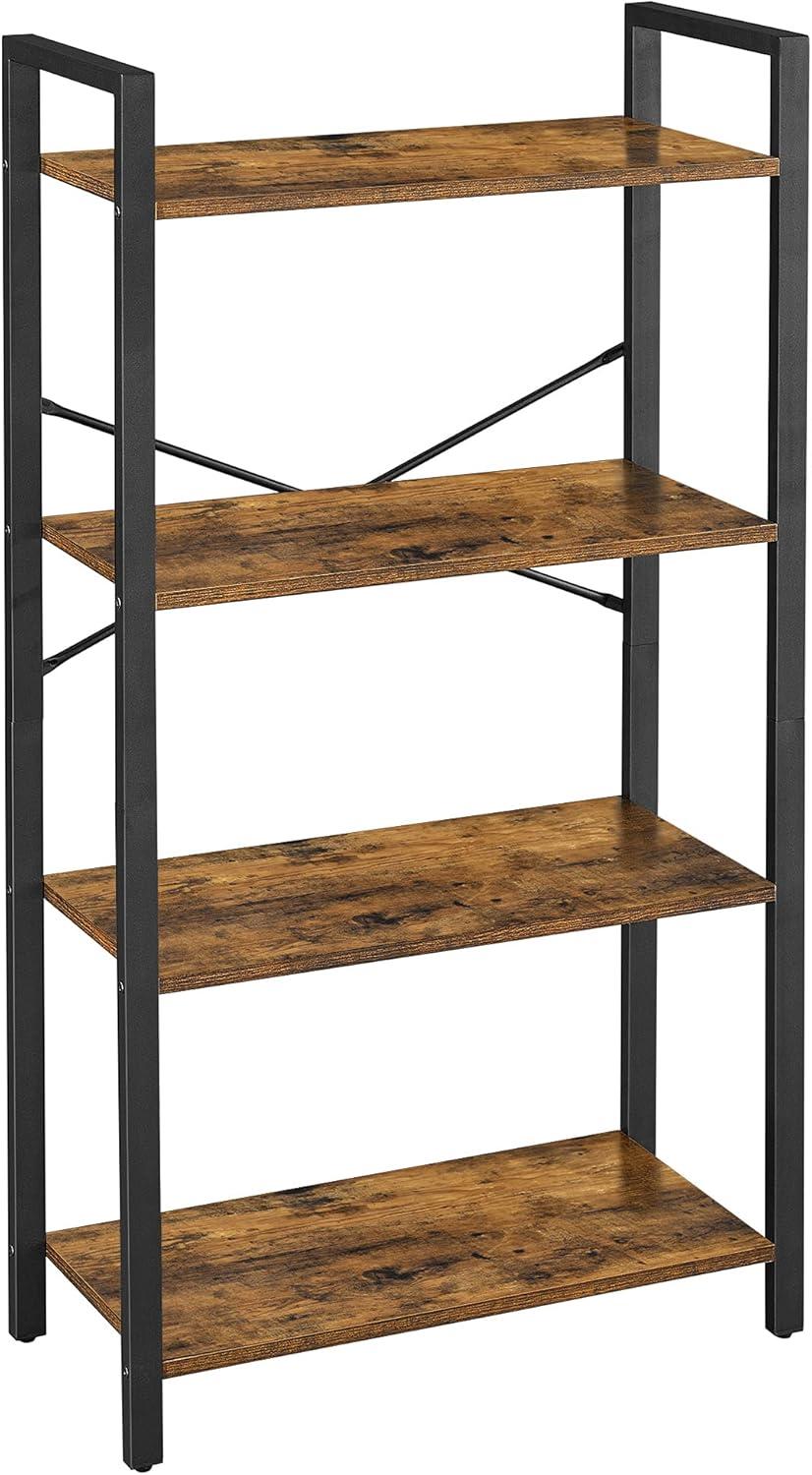 VASAGLE Storage Rack 4-Tier Bookshelf Bookcase Ladder Shelf Plant Stand for Living Room Office Rustic Brown and Black