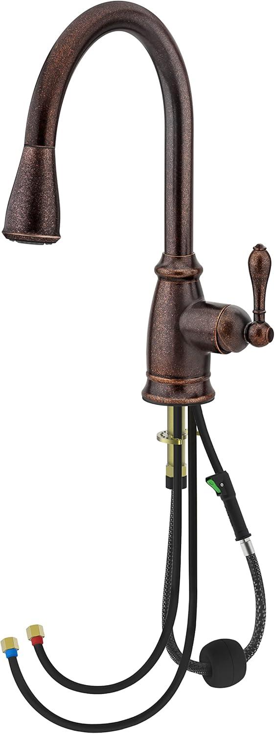 Rustic Bronze Single-Handle Pull-Down Kitchen Faucet with Spray