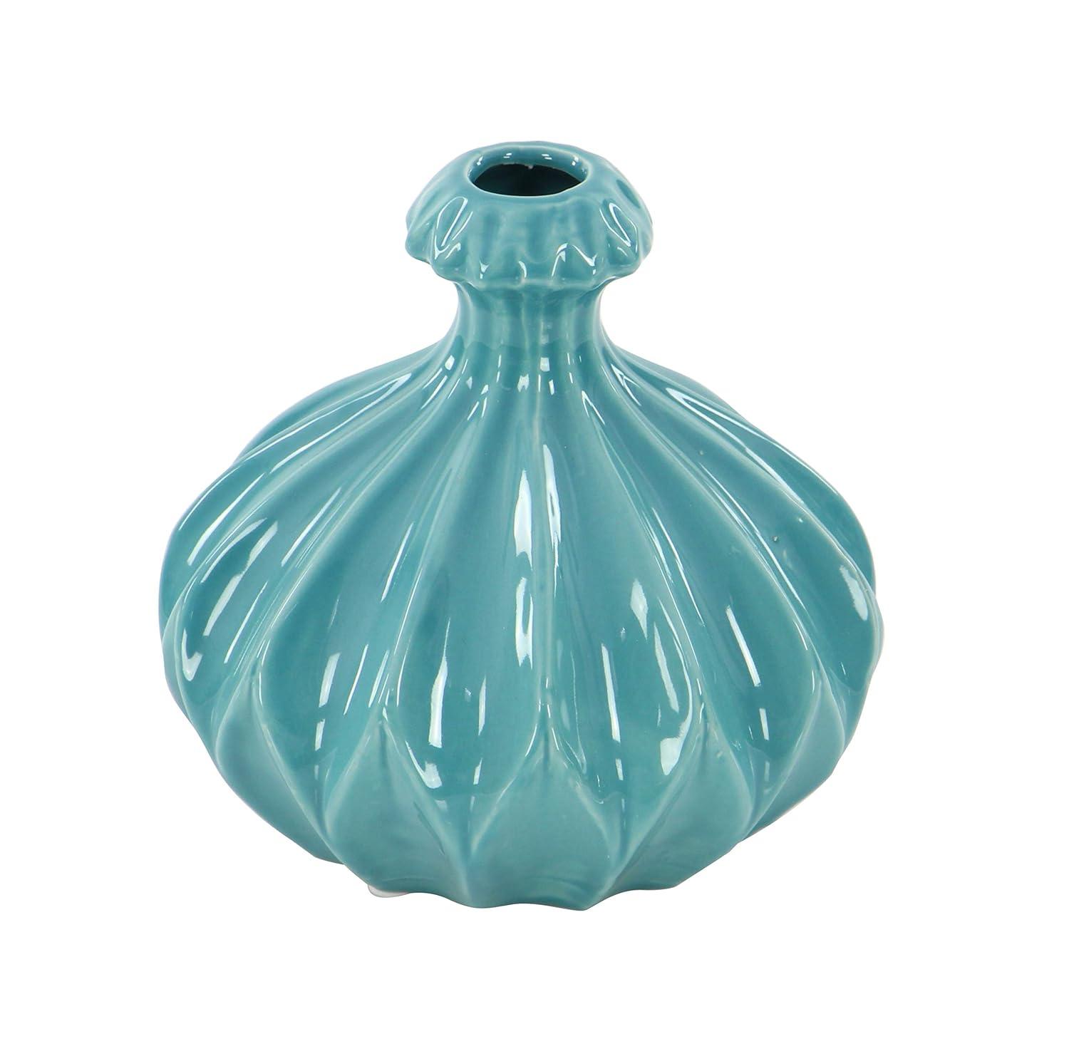 DecMode 6"W, 6"H Blue Ceramic Vase with Varying Patterns, Set of 3