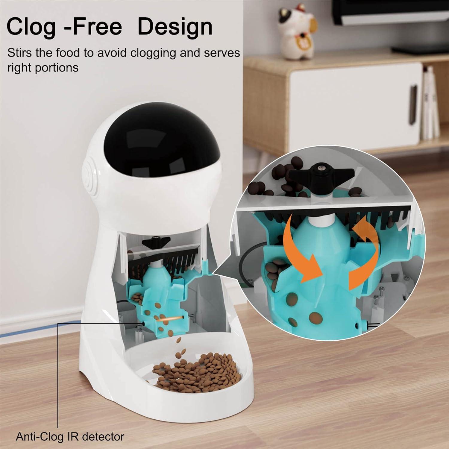 White and Black Automatic Cat Feeder with Voice Recorder