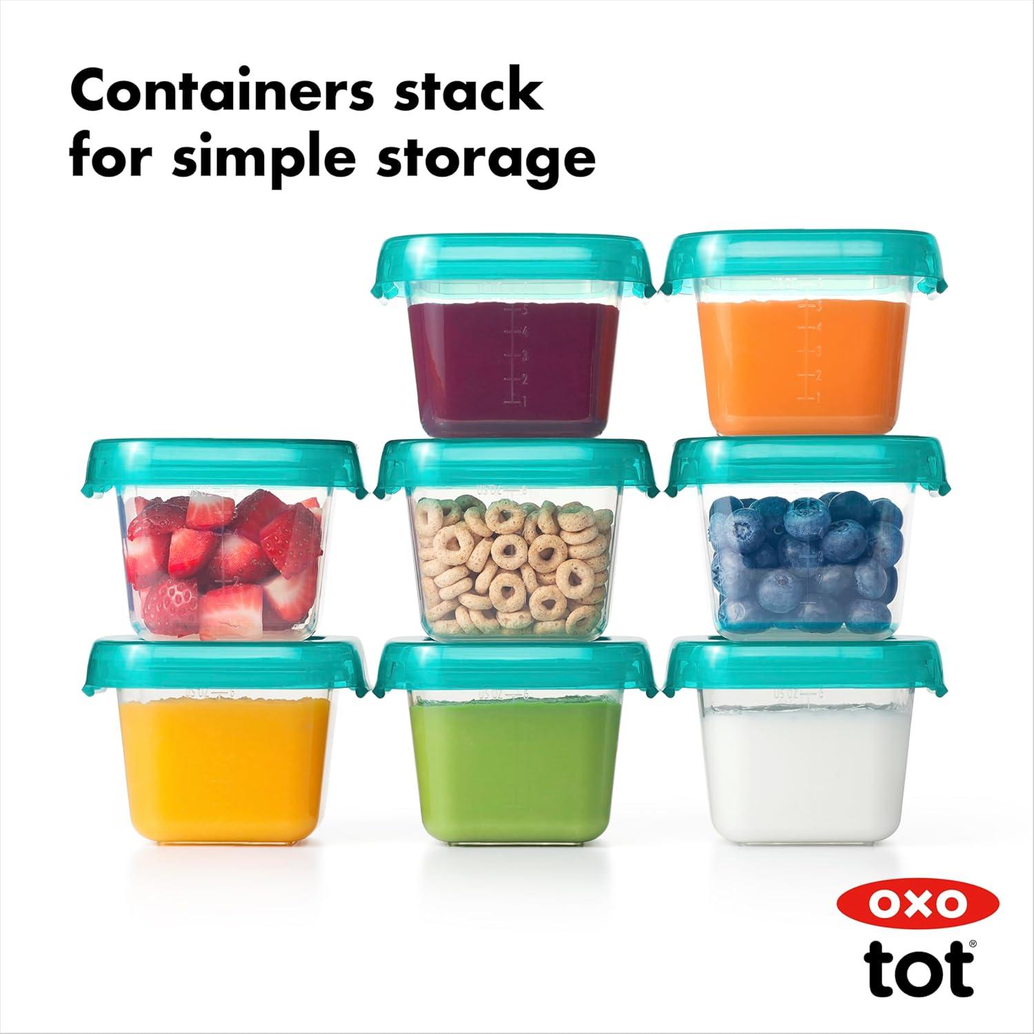 OXO Tot Baby Blocks Food Storage Containers, 6 oz, Teal, 4-pack, for Infants Ages 0-12 Months