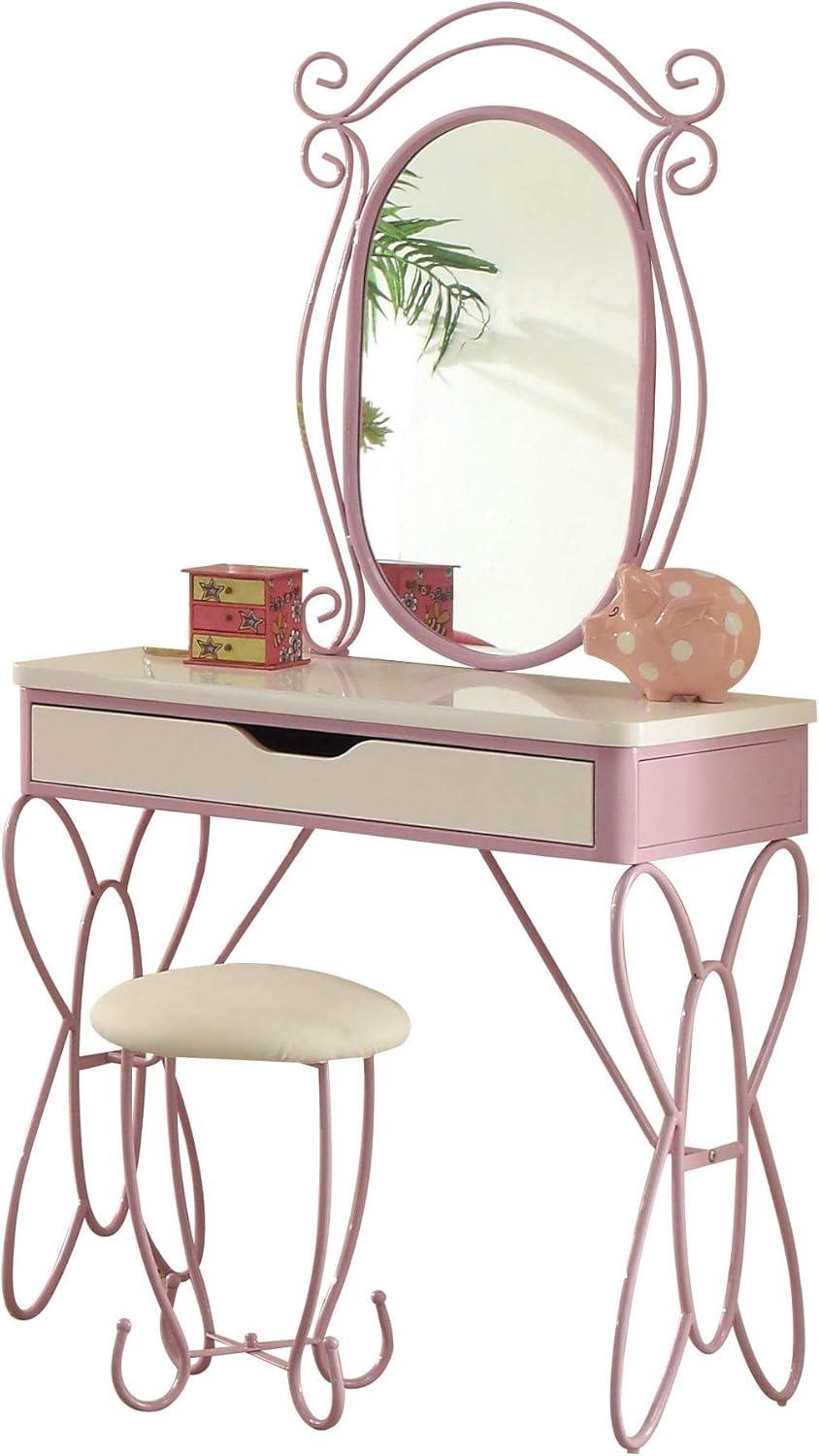 Priya Butterfly Charm White and Light Purple Vanity Set with Bench