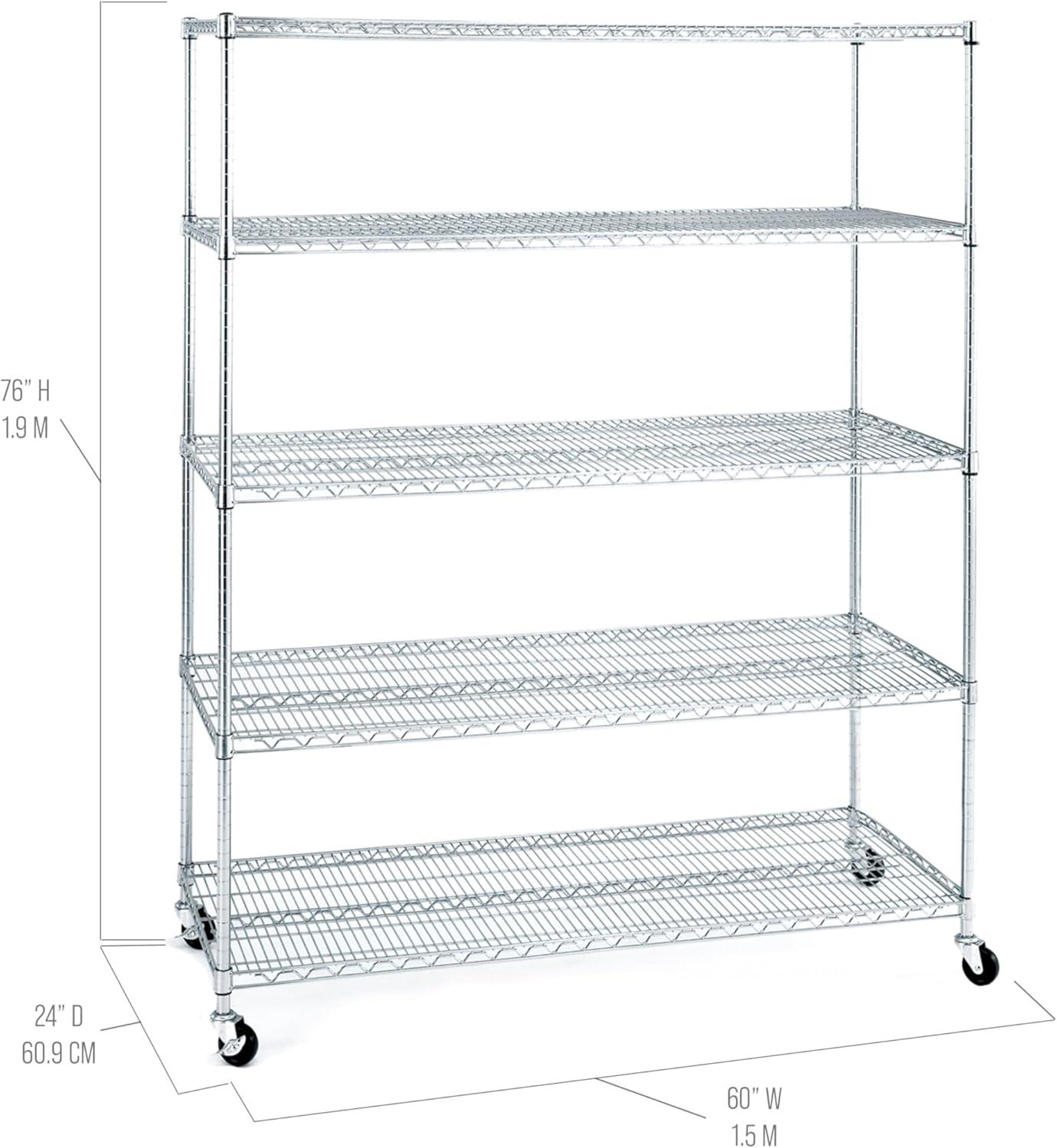 UltraDurable 24" D 5-Tier NSF-Certified Steel Shelving with Wheels