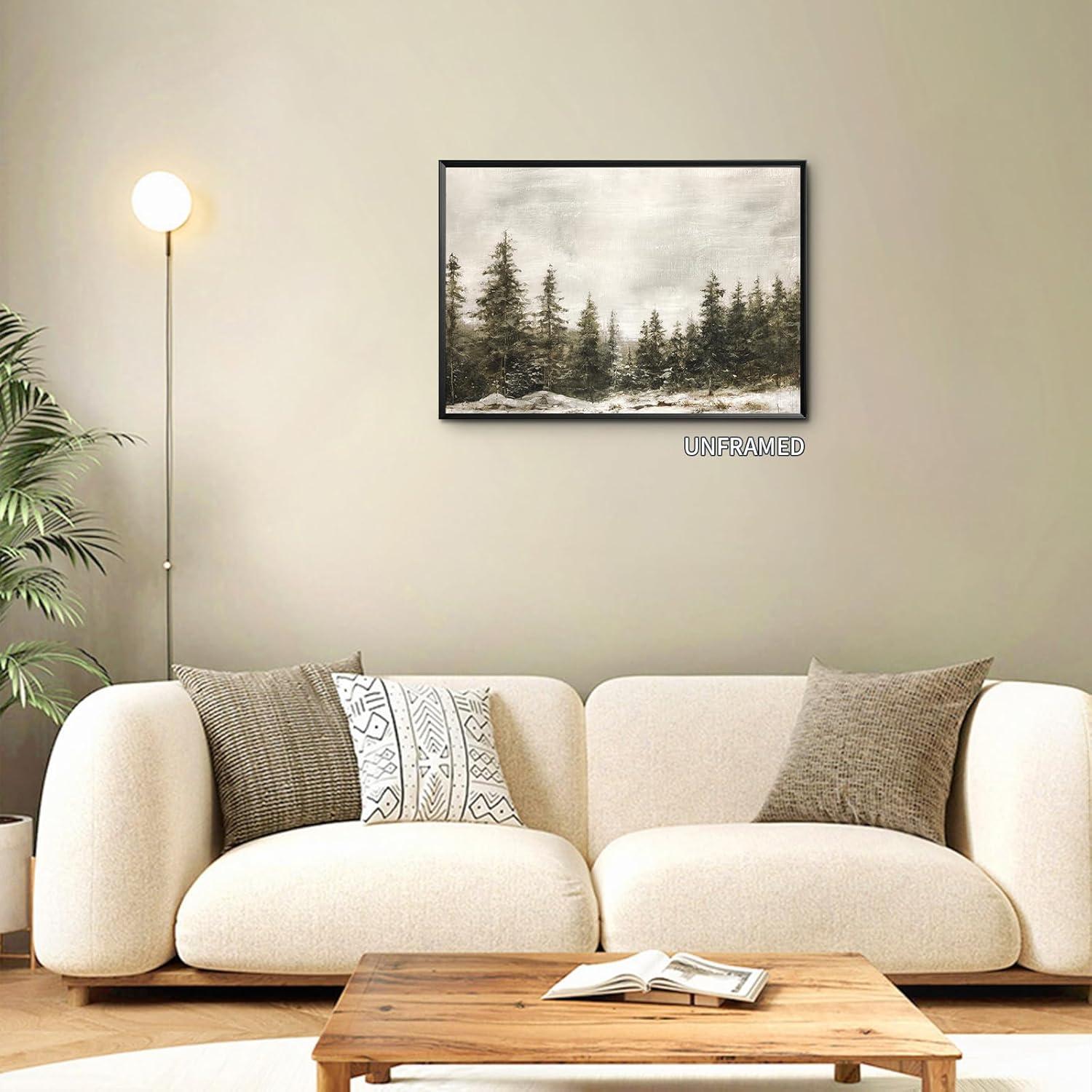 Venphude Winter Pine Forest Landscape Canvas Wall Art, Rustic Christmas Snowy Pine Tree Poster Print, Watercolor Nature Wilderness Wall Decor Artwork for Living Room 16x24in Unframed