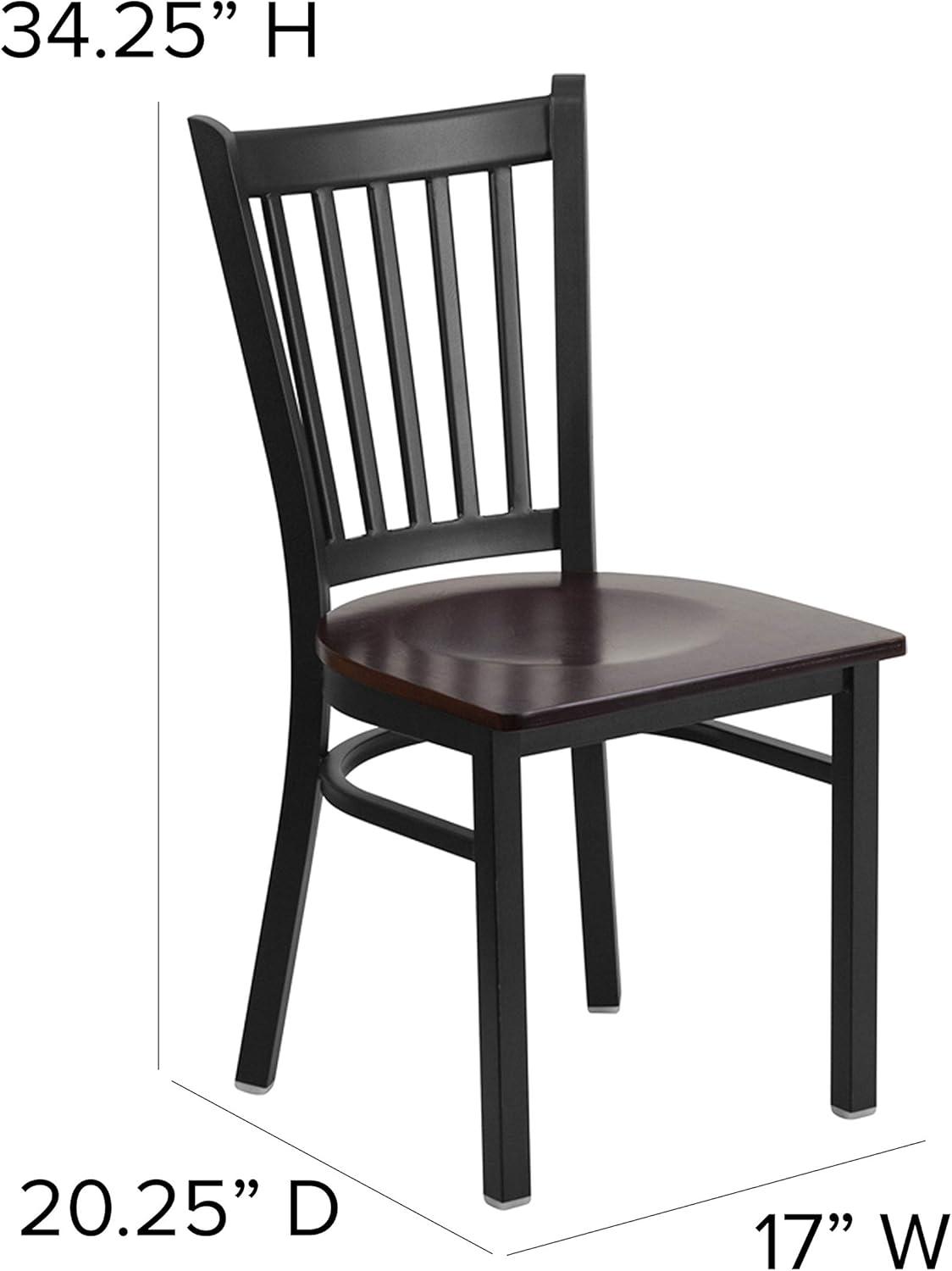 Flash Furniture HERCULES Series Black Vertical Back Metal Restaurant Chair - Walnut Wood Seat