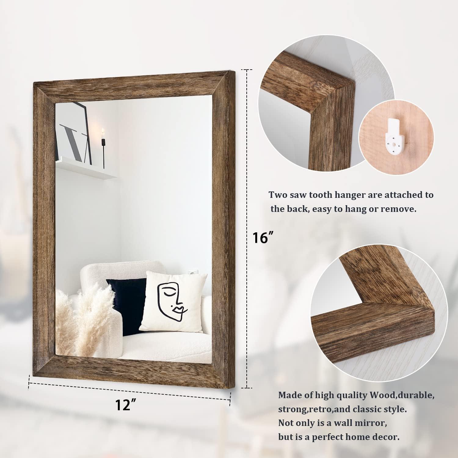 Gimssolj Rustic Wood Rectangle Wall Mirror with Frame