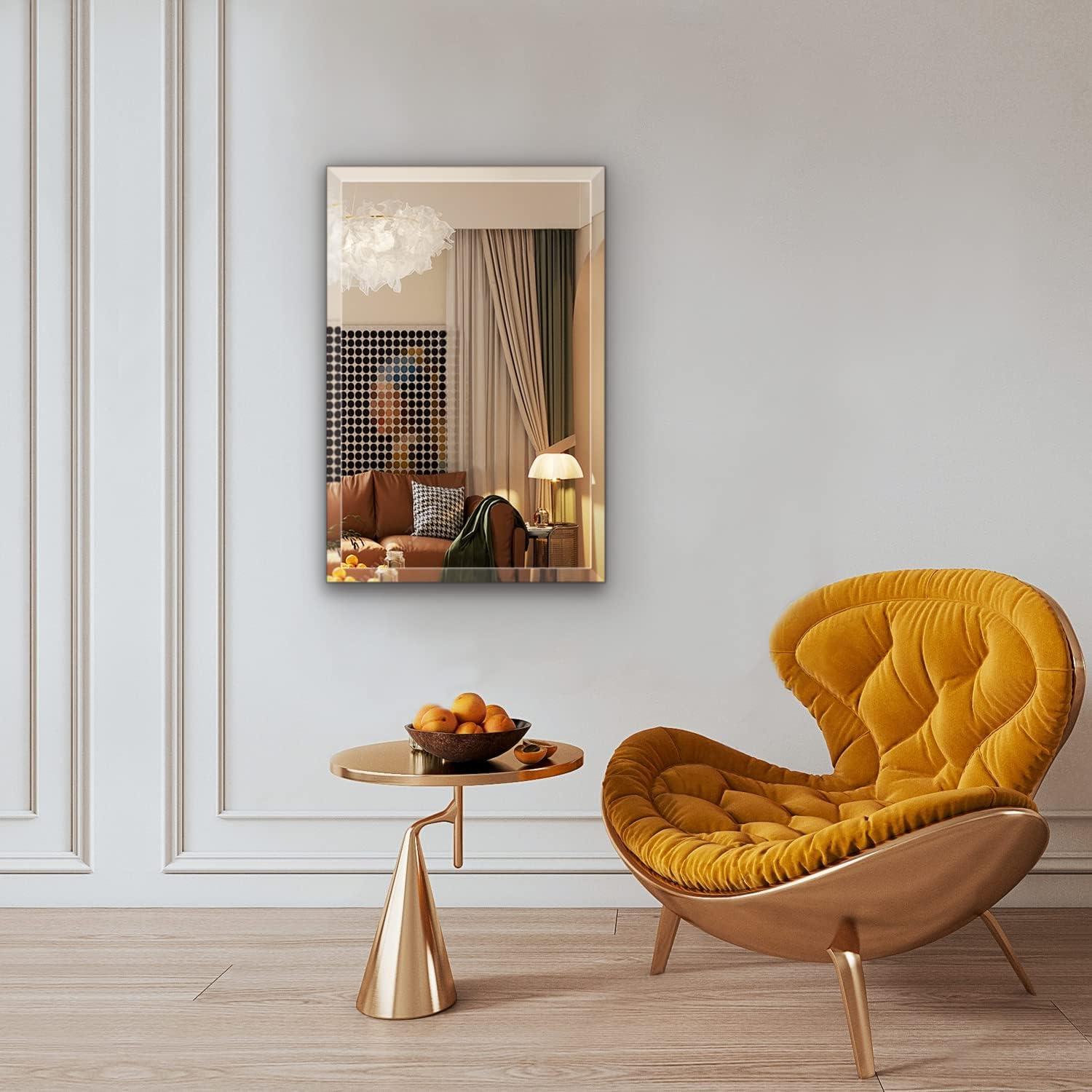 Large Frameless Rectangular Beveled Wall Mirror with Wood Backing